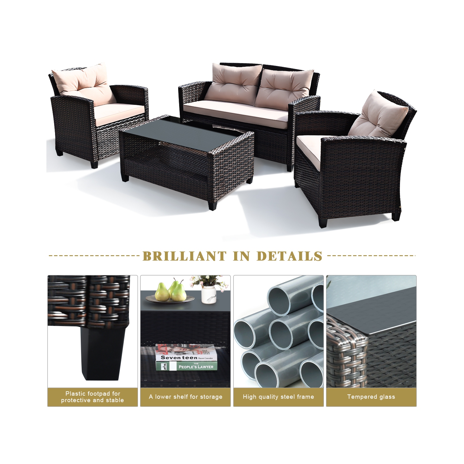 Ensemble de patio de 4 pièces en rotin de TopBuy