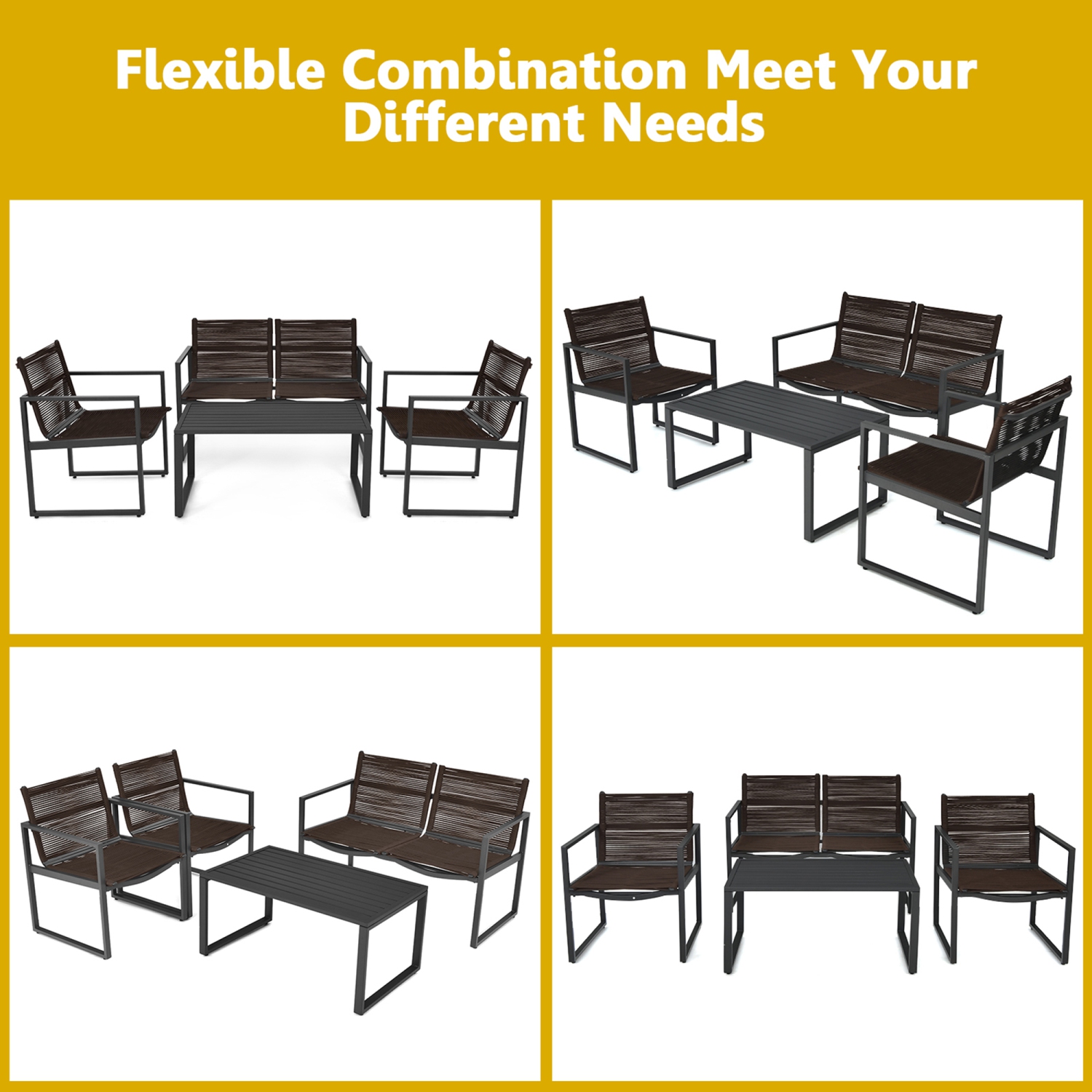Gymax 4PCS Patio Conversation Furniture Set Yard Garden Outdoor w/ Coffee Table