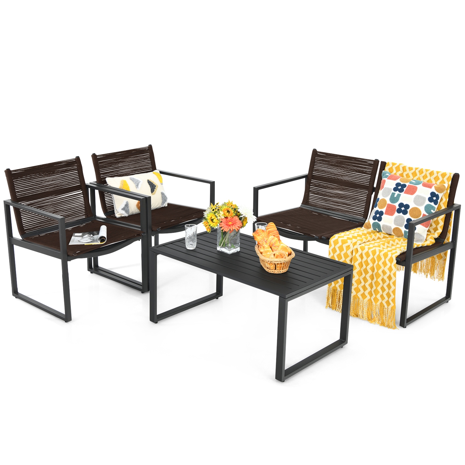 Gymax 4PCS Patio Conversation Furniture Set Yard Garden Outdoor w/ Coffee Table