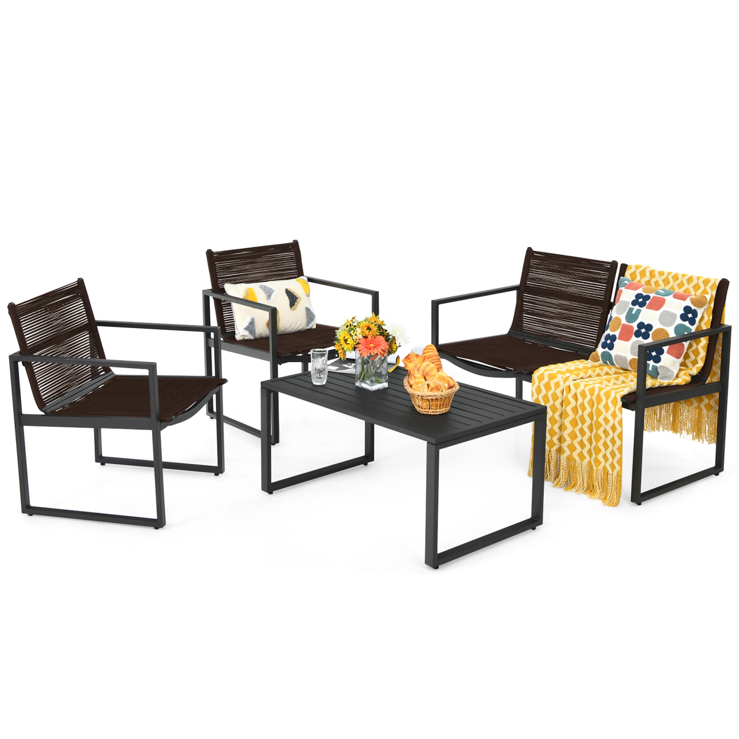 Gymax 4PCS Patio Conversation Furniture Set Yard Garden Outdoor w/ Coffee Table