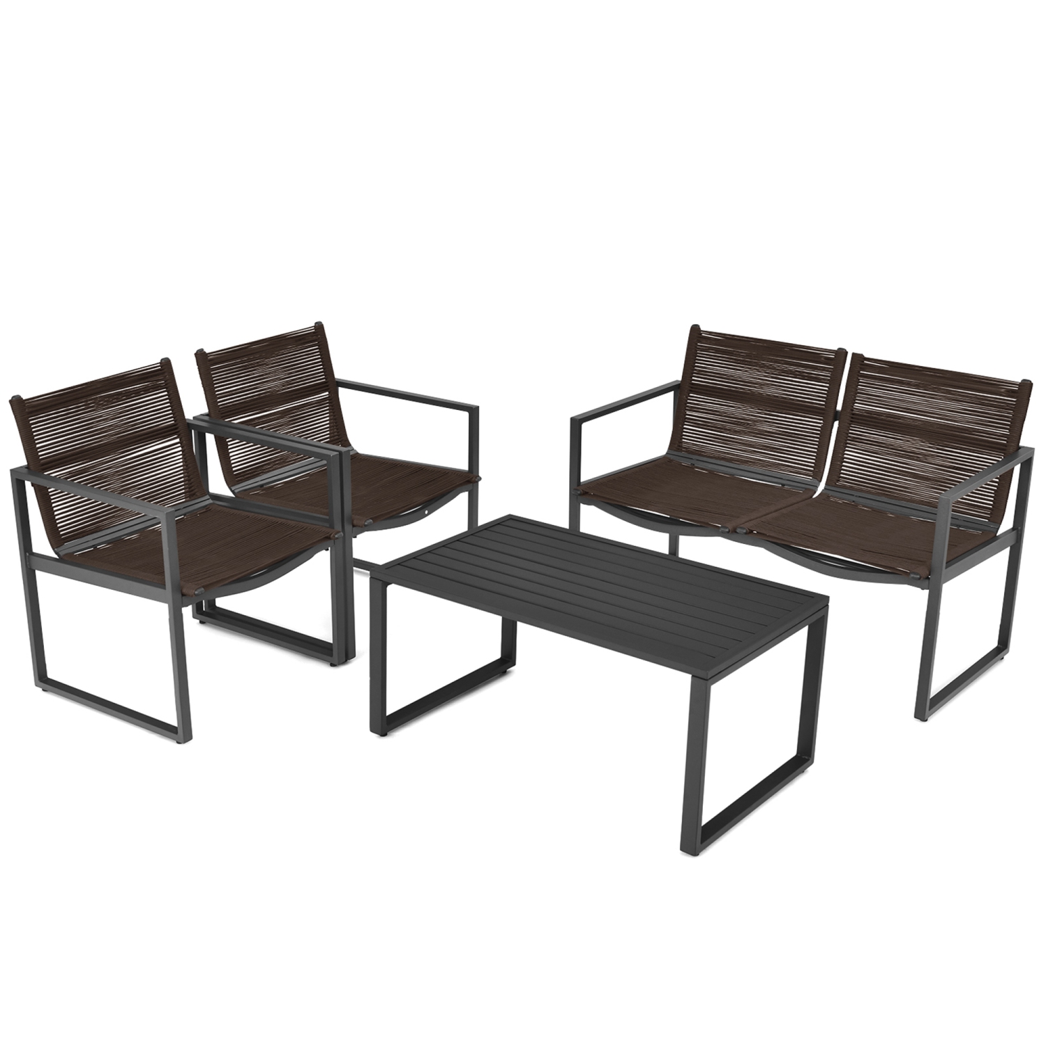 Gymax 4PCS Patio Conversation Furniture Set Yard Garden Outdoor w/ Coffee Table