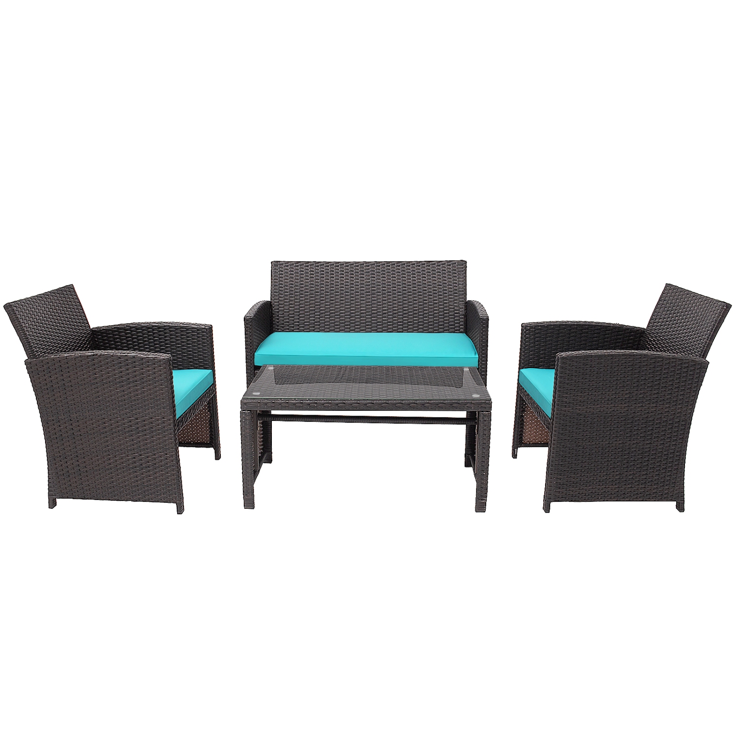 Patiojoy 8PCS Outdoor Patio Furniture Sets Weather-Resistant Rattan Sofas w/ Soft Cushion Turquoise
