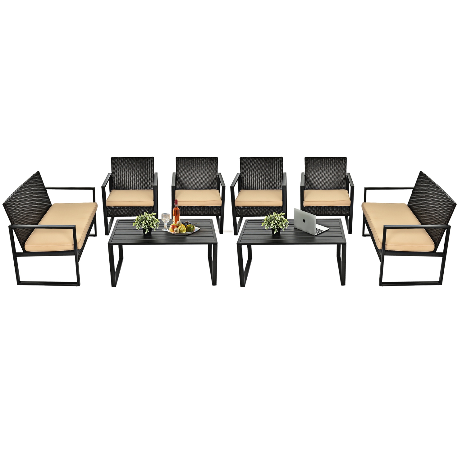 Topbuy 4/8-Piece Outdoor Wicker Sofa Set Patio Conversation Set with Coffee Table
