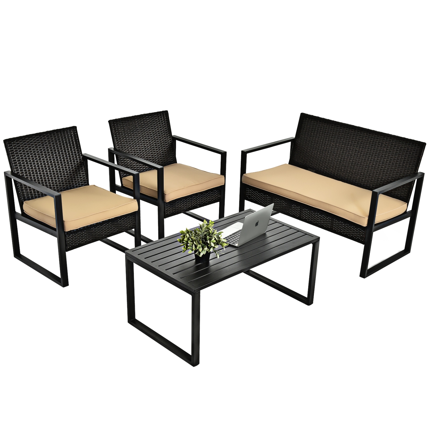 Topbuy 4/8-Piece Outdoor Wicker Sofa Set Patio Conversation Set with Coffee Table