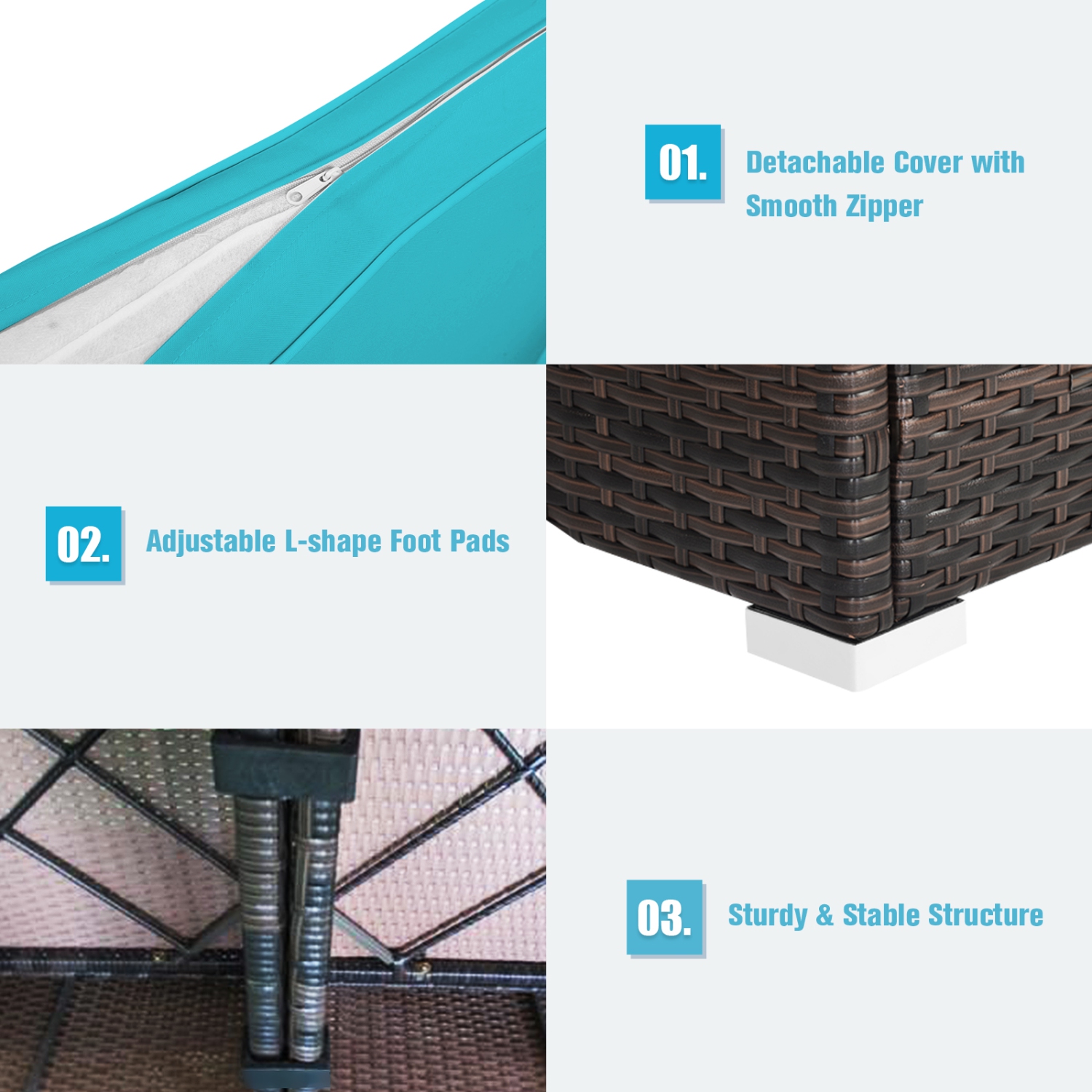 Topbuy 5PCS Rattan Patio Furniture Set Cushioned Sofa Chair Coffee Table Set Easy Assemble Red/Turquoise/White