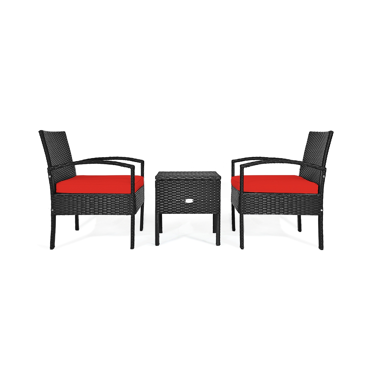 Topbuy 3-Piece Patio Wicker Storage Table & Chair Set Outdoor Conversation Set Red/Turquoise