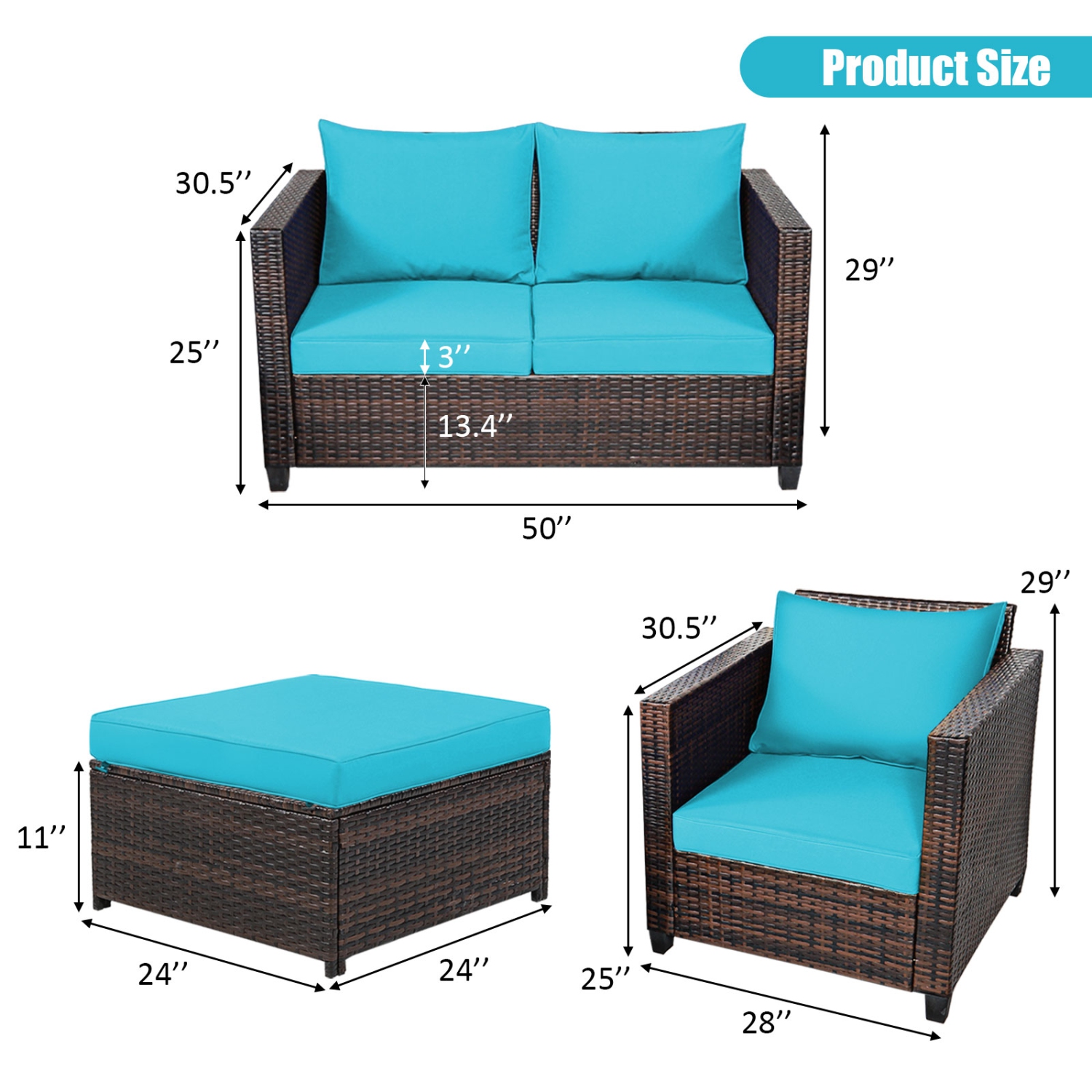 Topbuy 5 Pieces Patio Furniture Set Sectional Wicker Sofa Conversation Set with Removable Cushions White/Navy/Red/Turquoise