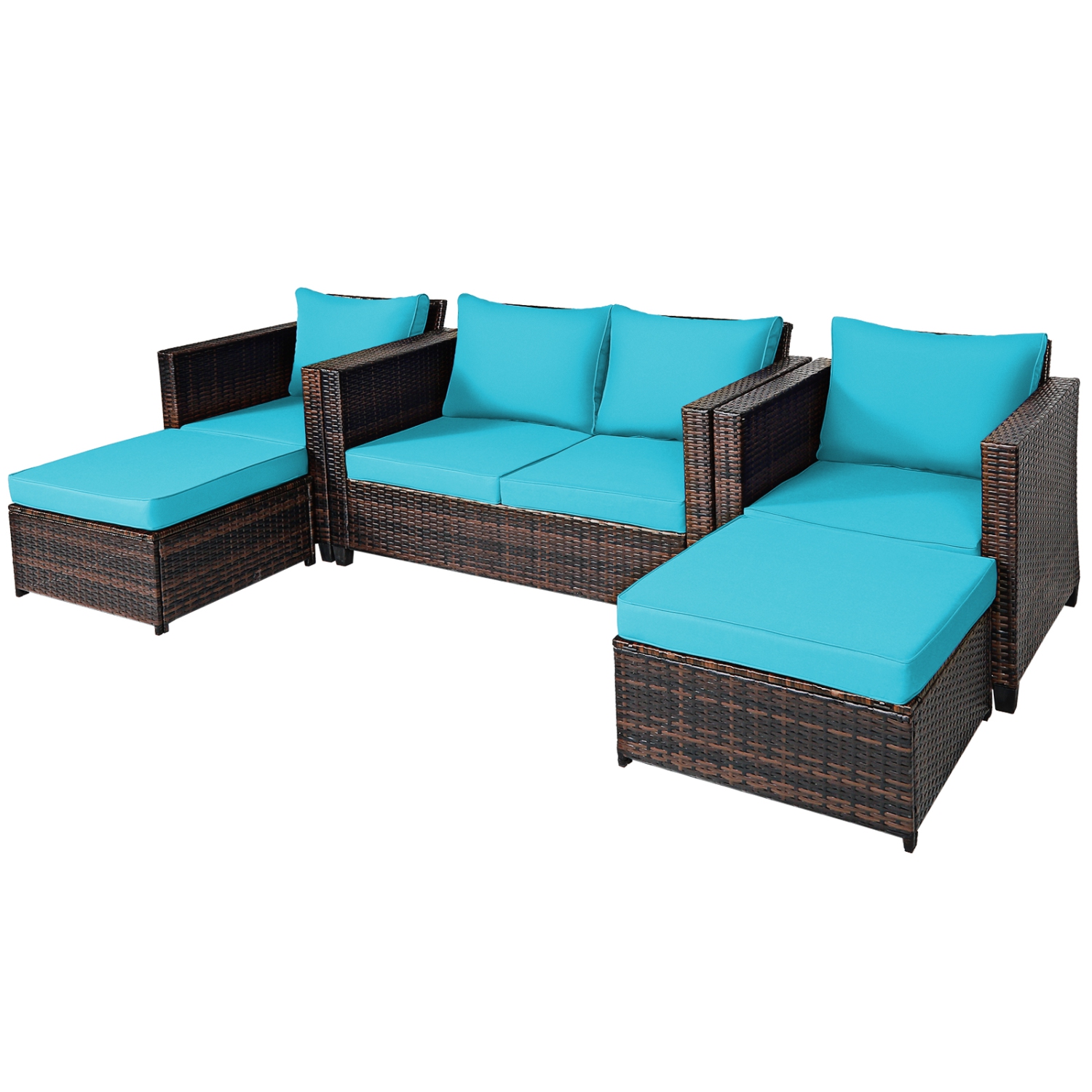 Topbuy 5 Pieces Patio Furniture Set Sectional Wicker Sofa Conversation Set with Removable Cushions White/Navy/Red/Turquoise