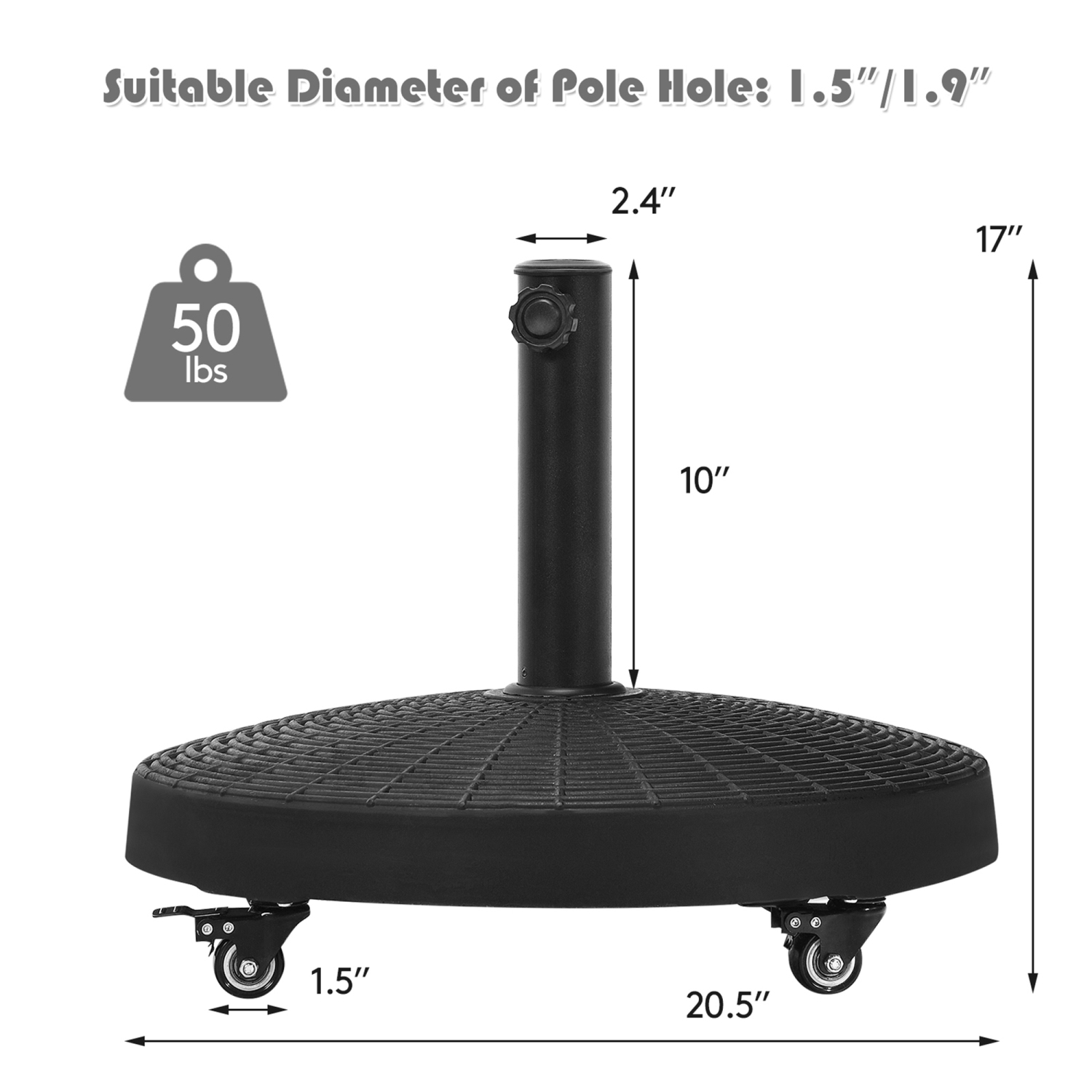 Gymax 50 lbs Round Resin Patio Umbrella Base Stand Holder w/ Lockable Wheels