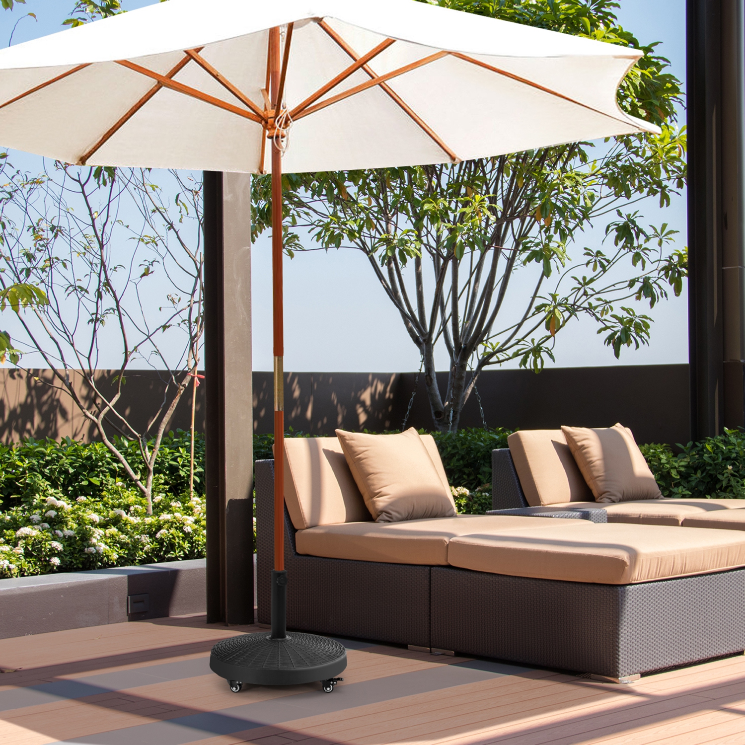 Gymax 50 lbs Round Resin Patio Umbrella Base Stand Holder w/ Lockable Wheels