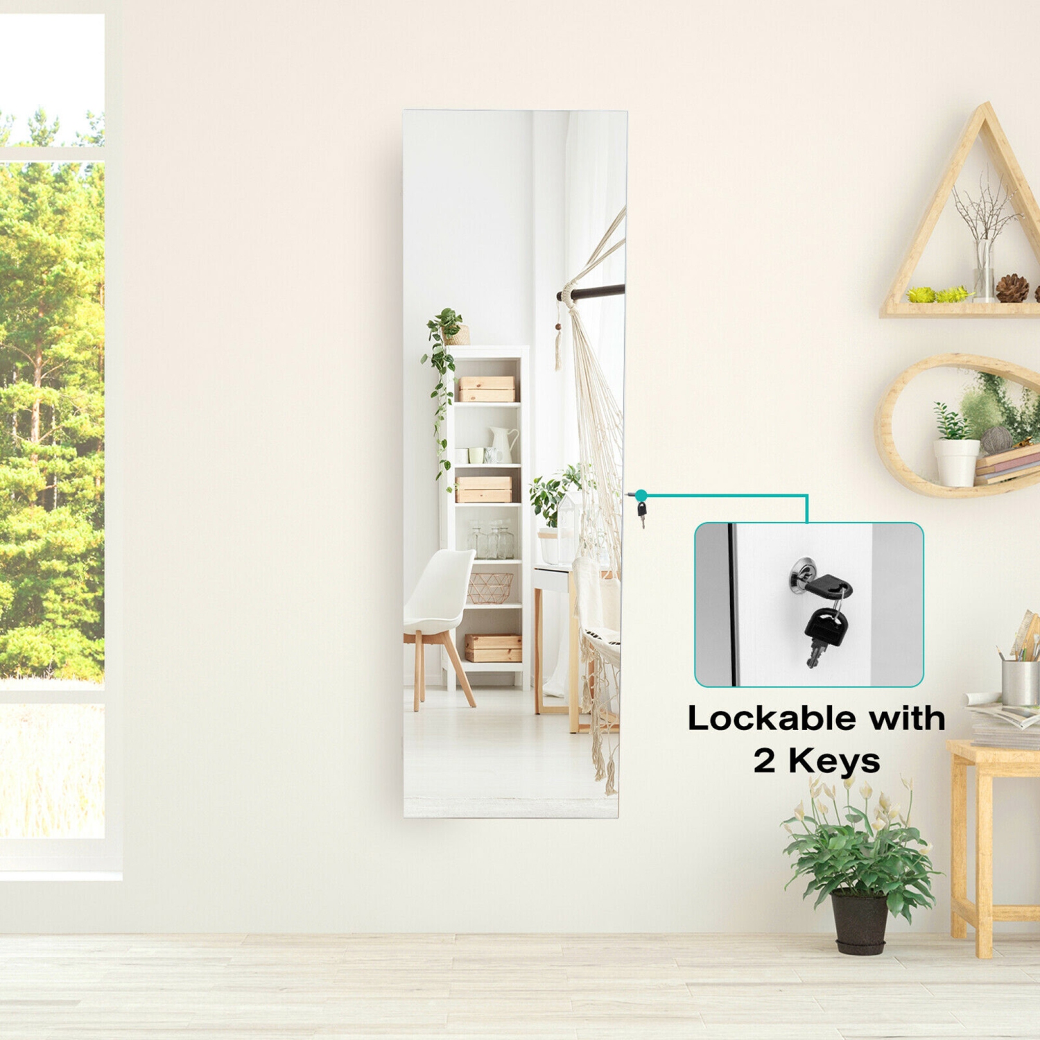 Gymax Mirror Jewelry Cabinet 96 LED Lights Wall Door Mounted Armoire w/ Makeup Rack