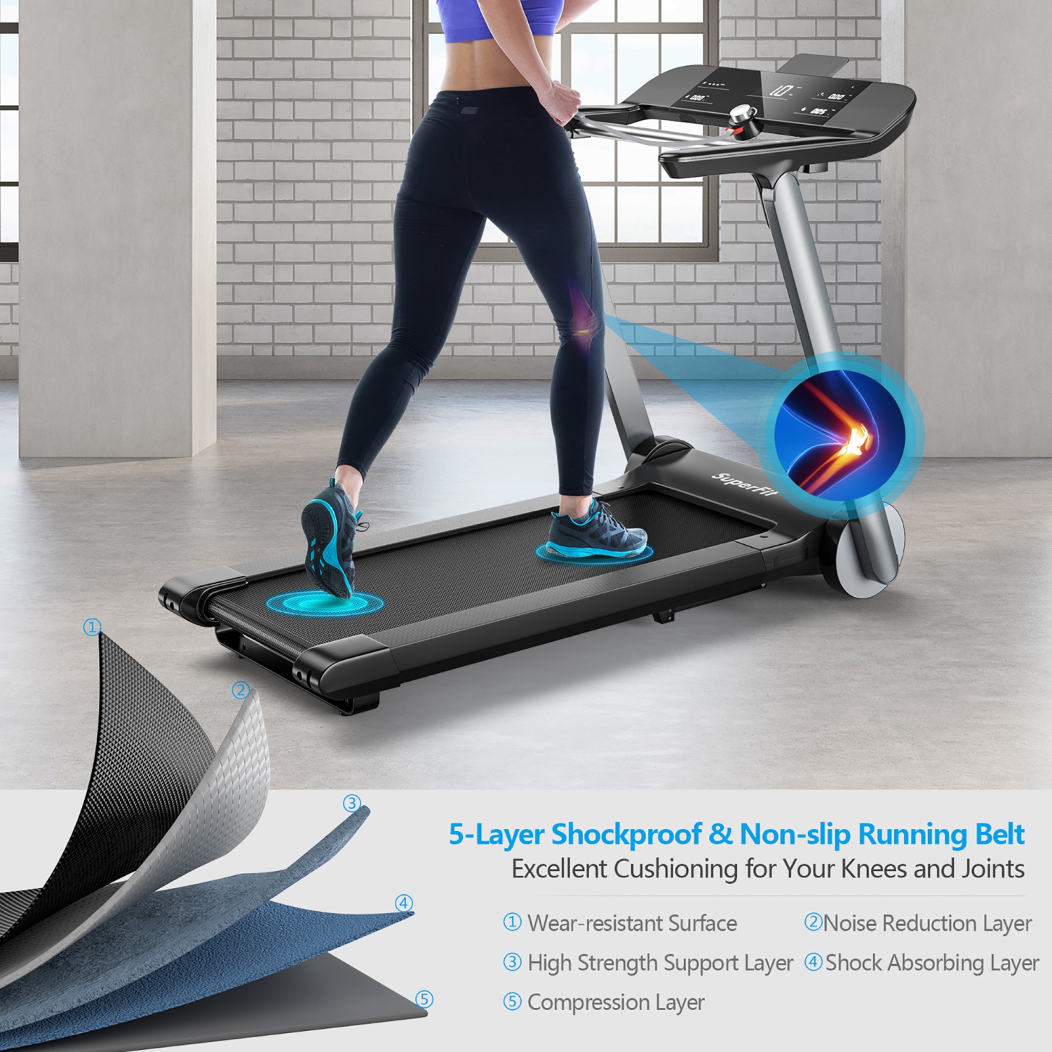 Tapis Roulant Pliant Électrique de Marque Superfit Machine de Jogging Bluetooth 10 Programmes Préréglés