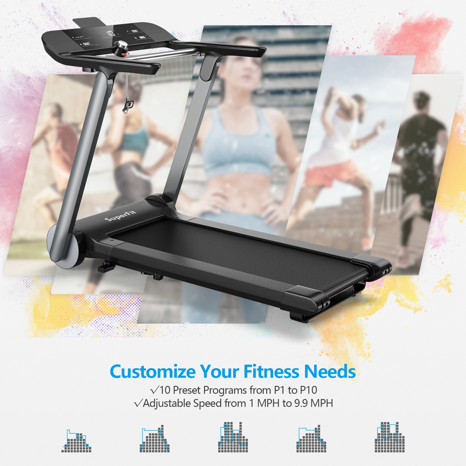 Tapis Roulant Pliant Électrique de Marque Superfit Machine de Jogging Bluetooth 10 Programmes Préréglés