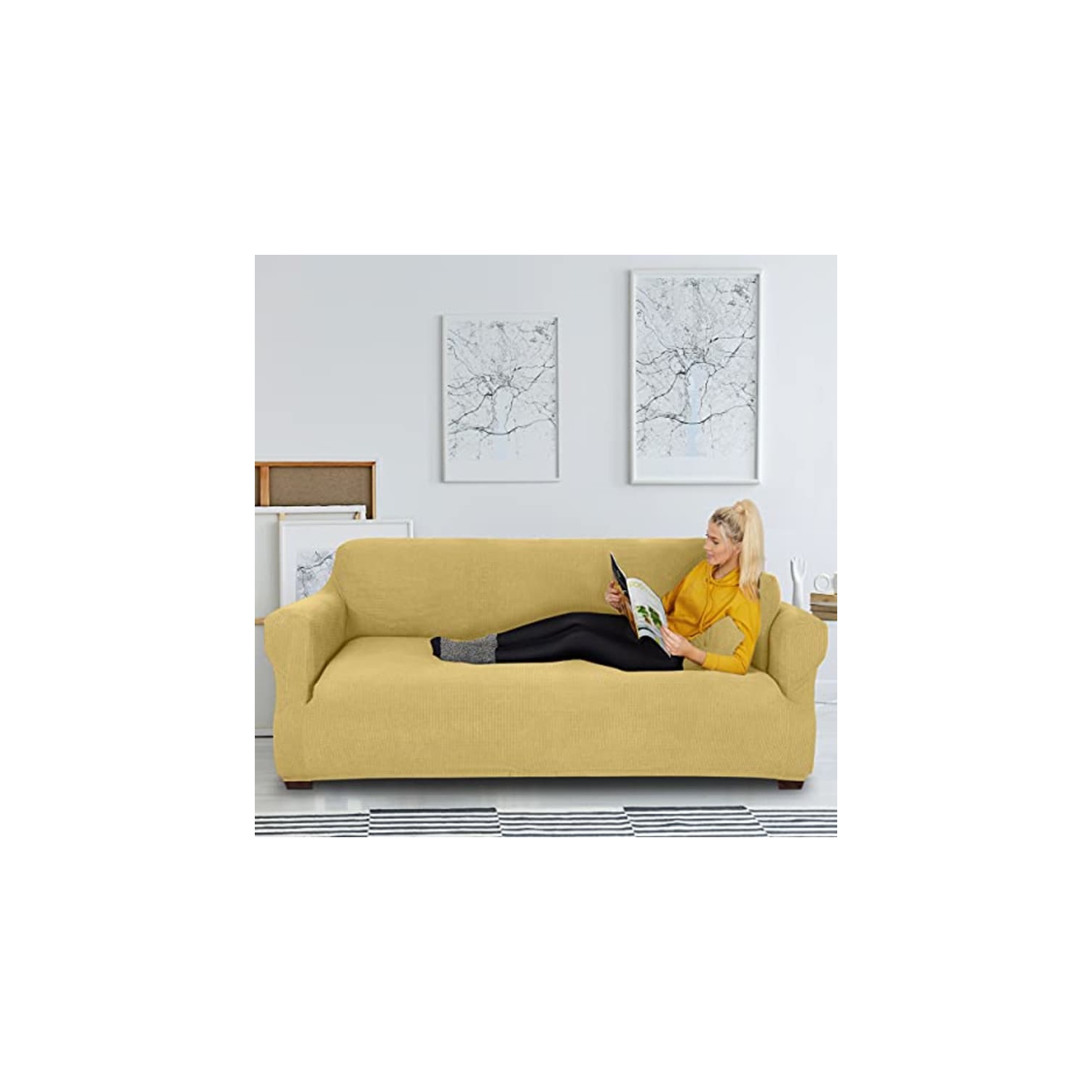 Jinamart Slipcover Stretch Elastic Couch Cover Sofa 4 Seat, 1-Piece