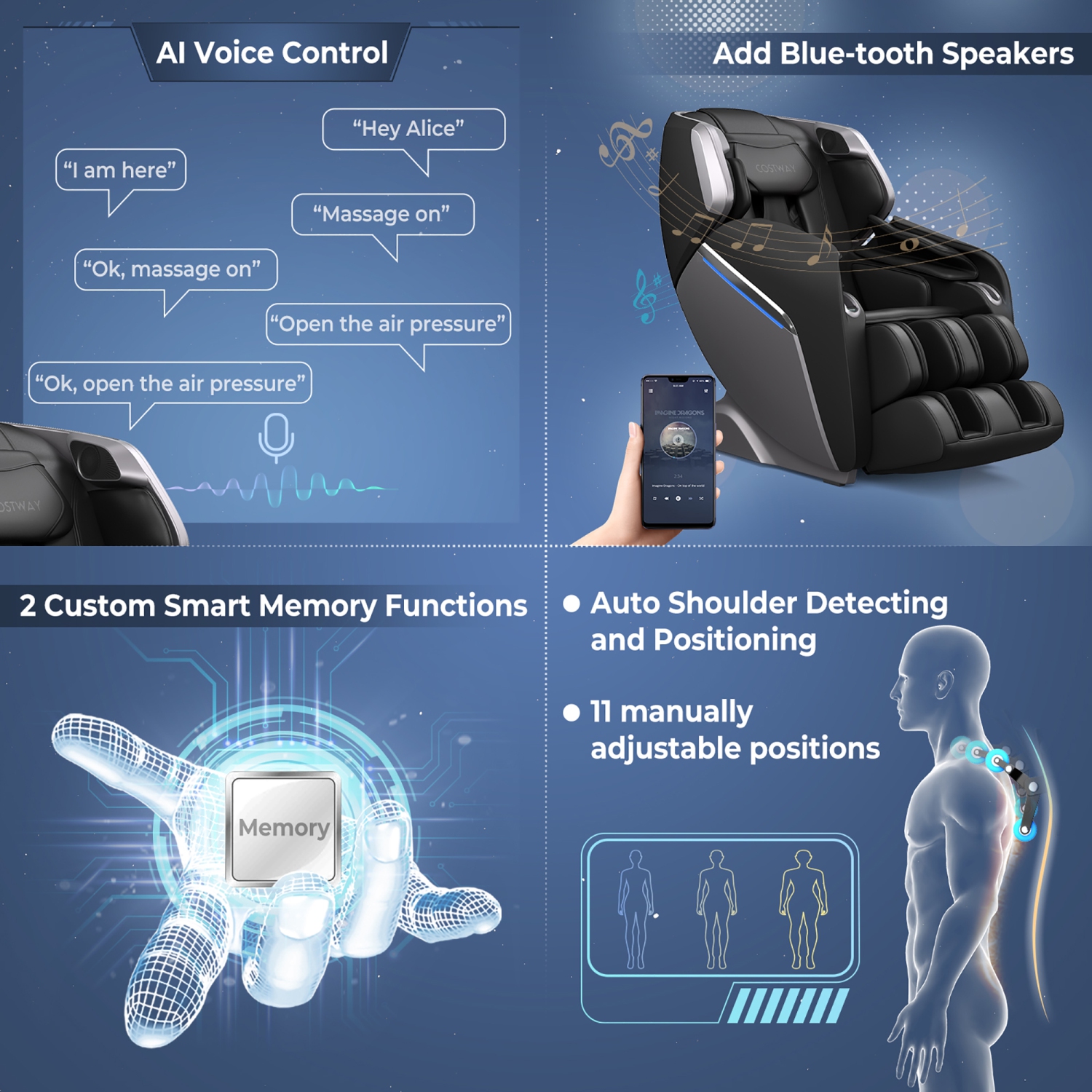 Costway Full Body Zero Gravity Massage Chair w/SL Track Voice Control Heat