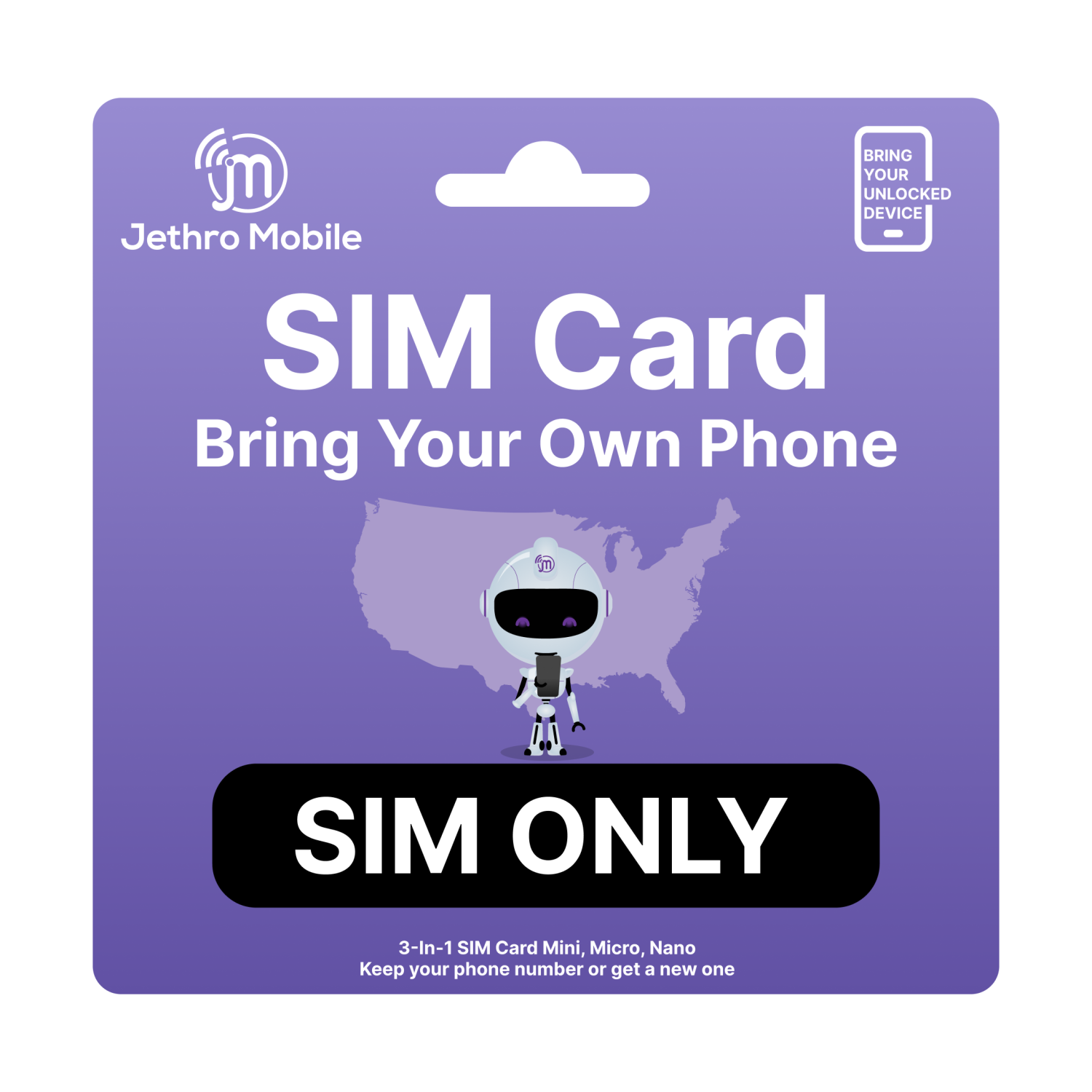 Jethro Mobile USA 5G/4G LTE Tri-Cut SIM Card - Nano Micro Standard 3 in 1 Combo Size