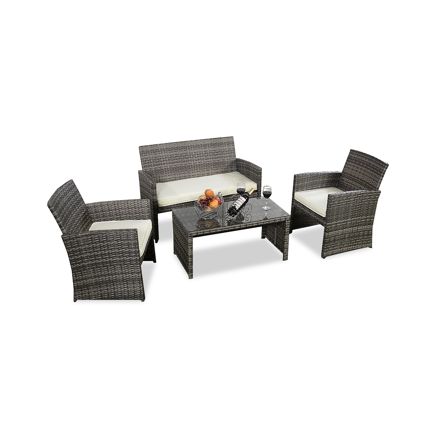 Topbuy 4PCS Outdoor Furniture Set Chairs Coffee Table Patio Garden Set Mix Gray