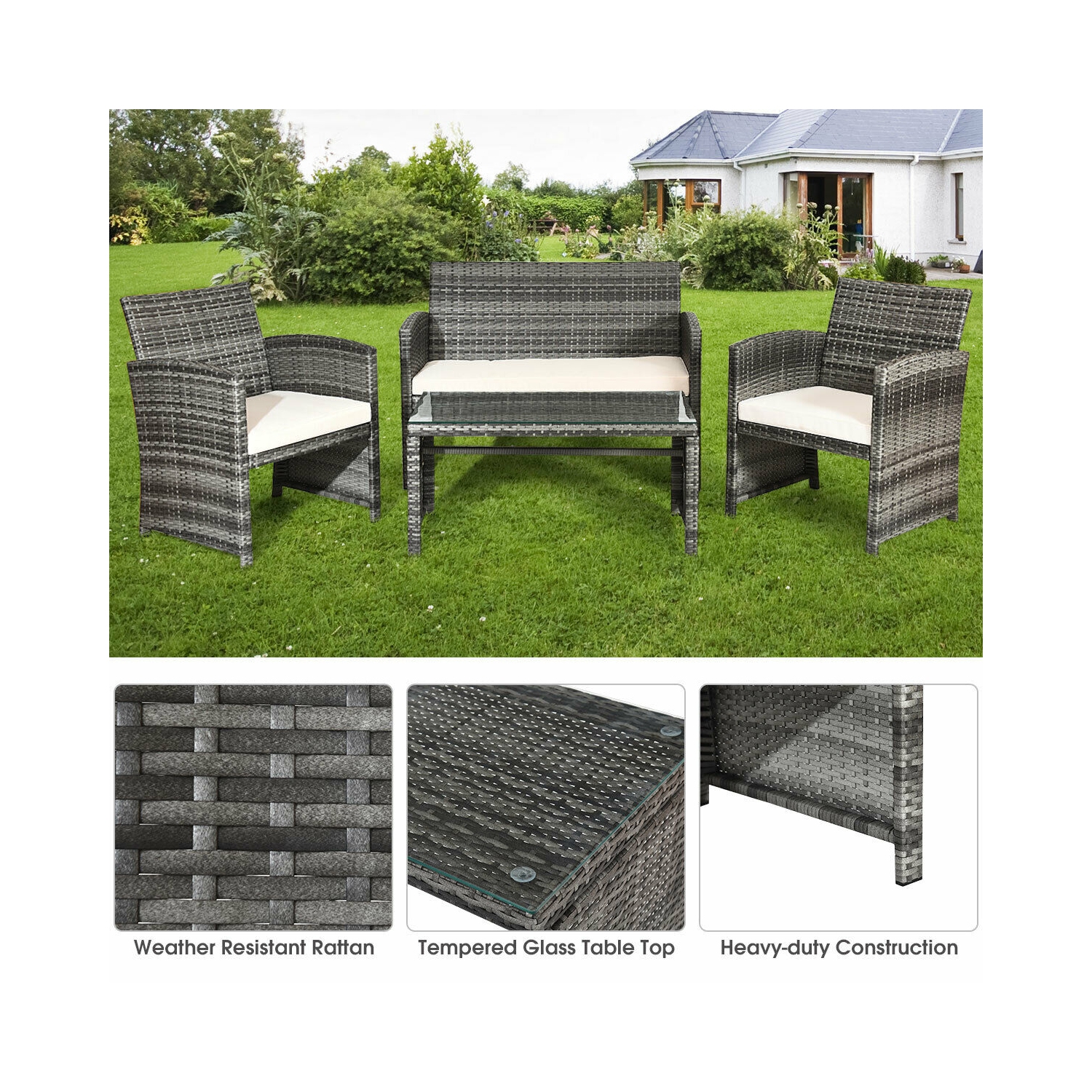 Topbuy 4PCS Outdoor Furniture Set Chairs Coffee Table Patio Garden Set Mix Gray