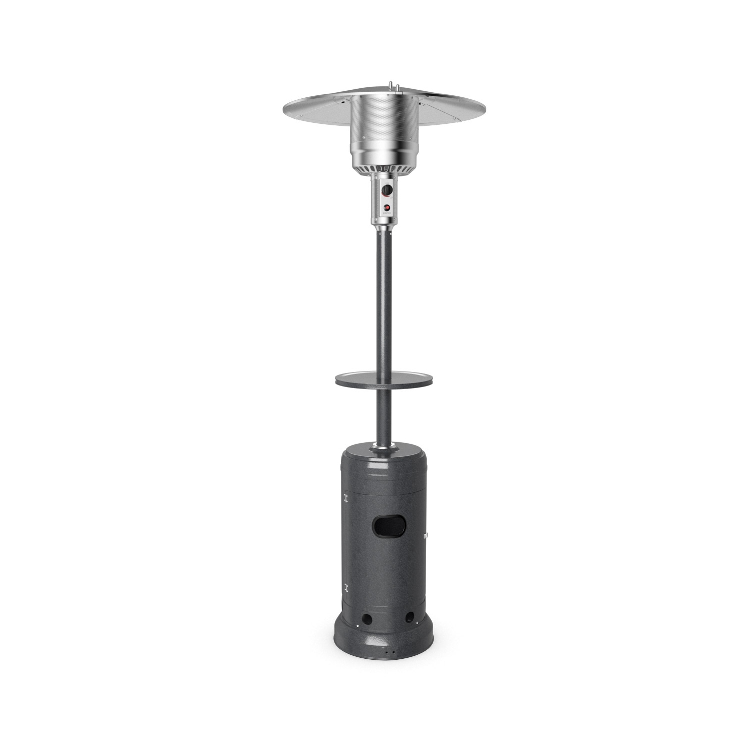 Patiojoy Patio Rolling Steel Heater Freestanding Outdoor Propane Heater w/Table Suitable for Garden Wedding & Party Gray