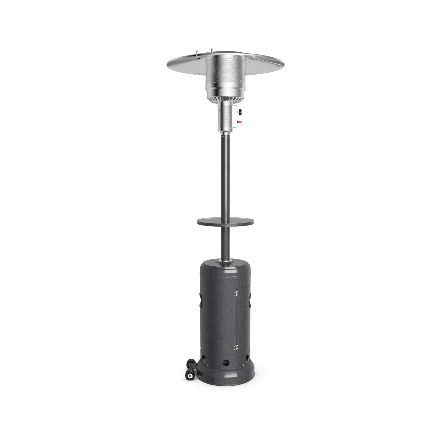 Patiojoy Patio Rolling Steel Heater Freestanding Outdoor Propane Heater w/Table Suitable for Garden Wedding & Party Gray