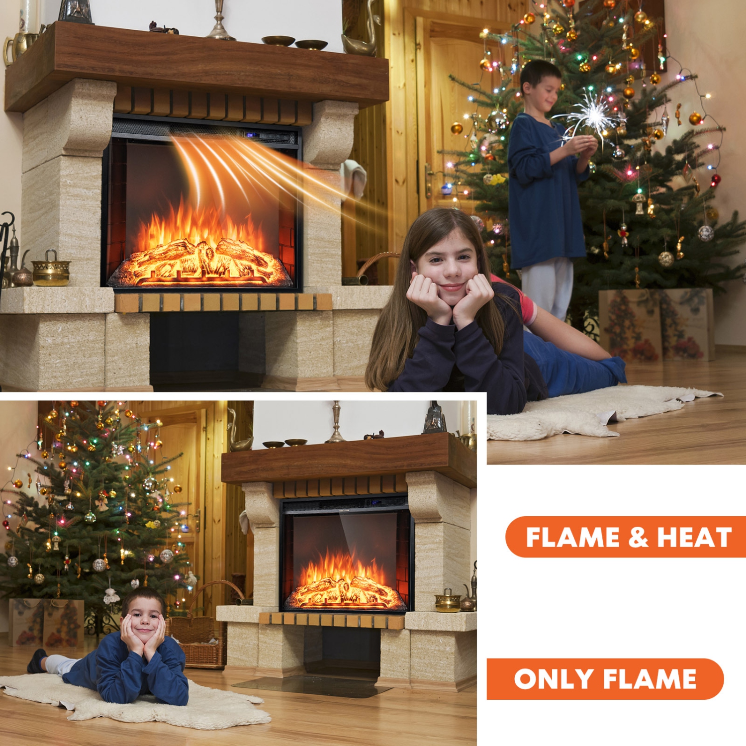 Topbuy 26 Inch Recessed Electric Fireplace Insert heater W/ Remote Control 750W/1500W