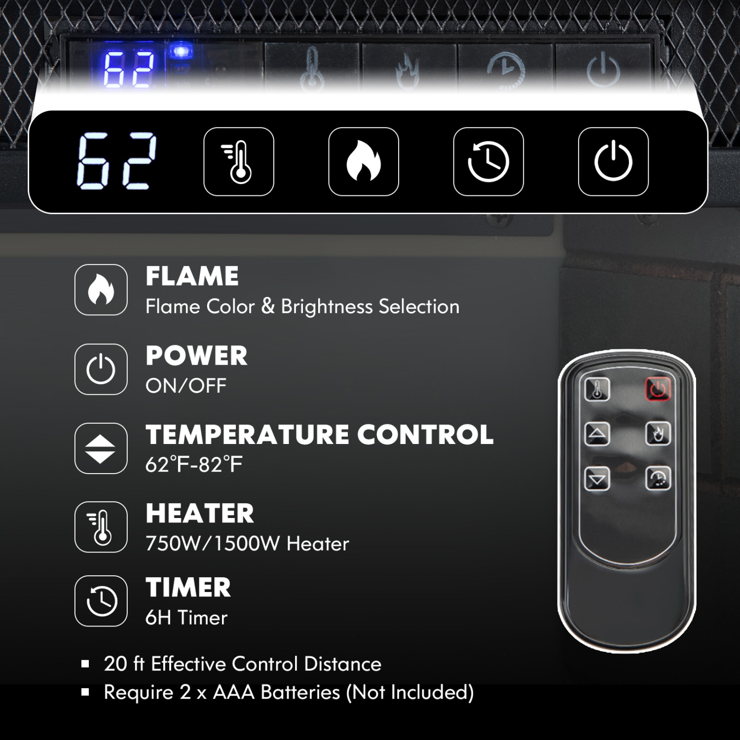 Topbuy 26 Inch Recessed Electric Fireplace Insert heater W/ Remote Control 750W/1500W