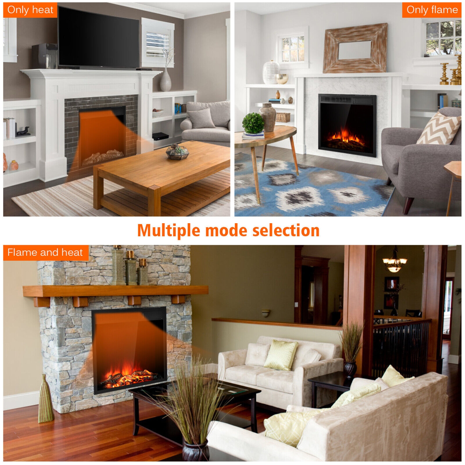 Topbuy Freestanding & Recessed Electric Fireplace Heater with Remote Control