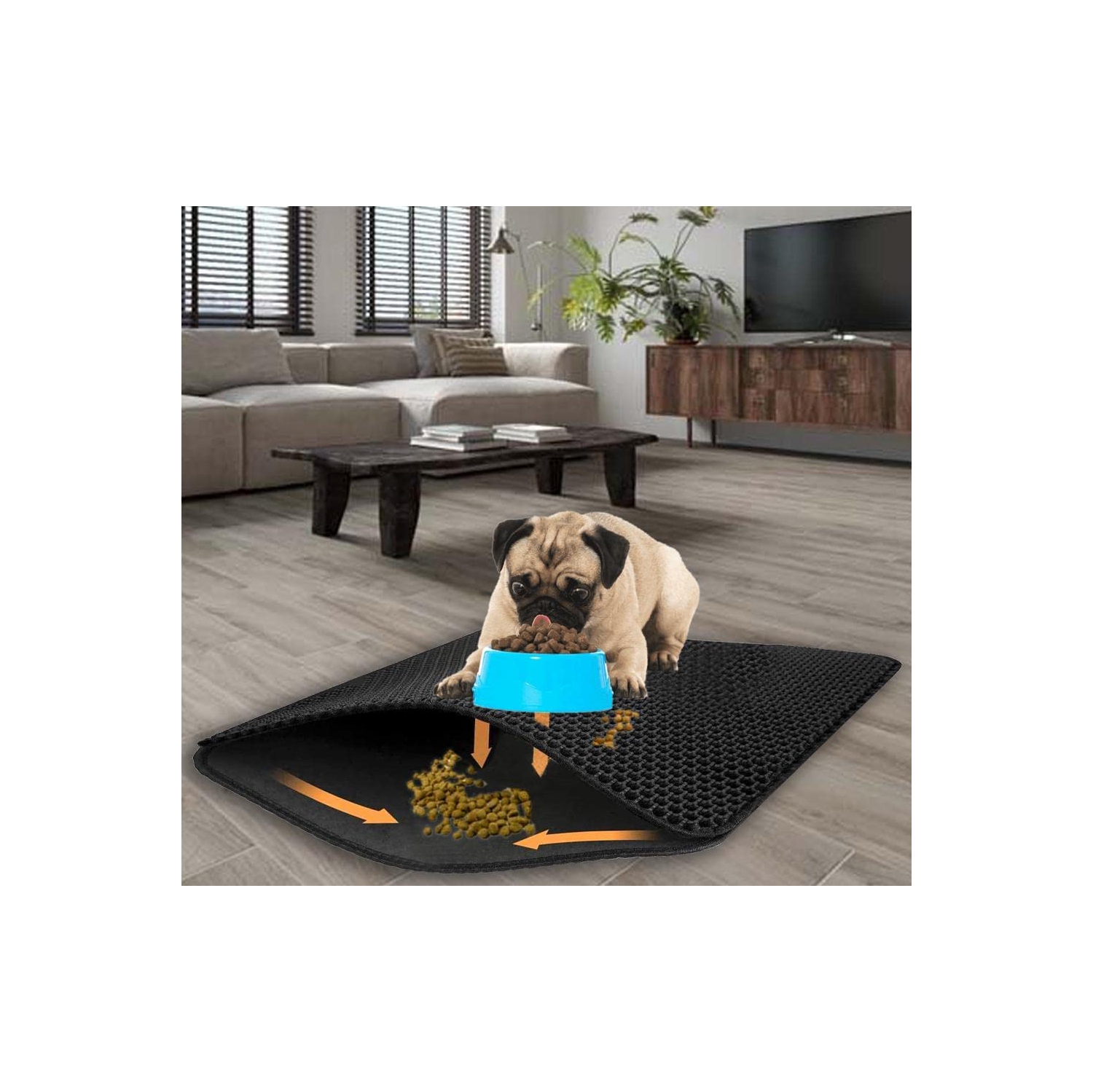 CatLitter - Two-Layer Pet Litter Mat, Honeycomb Double-Layer Urine Leakproof Trapping Mat, 30X30cm (Black)