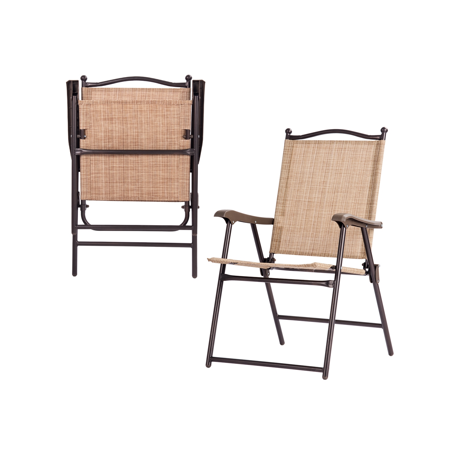 TopBuy – Chaise de camping pliante en 2 pièces avec dossier en toile, accoudoir et coussin