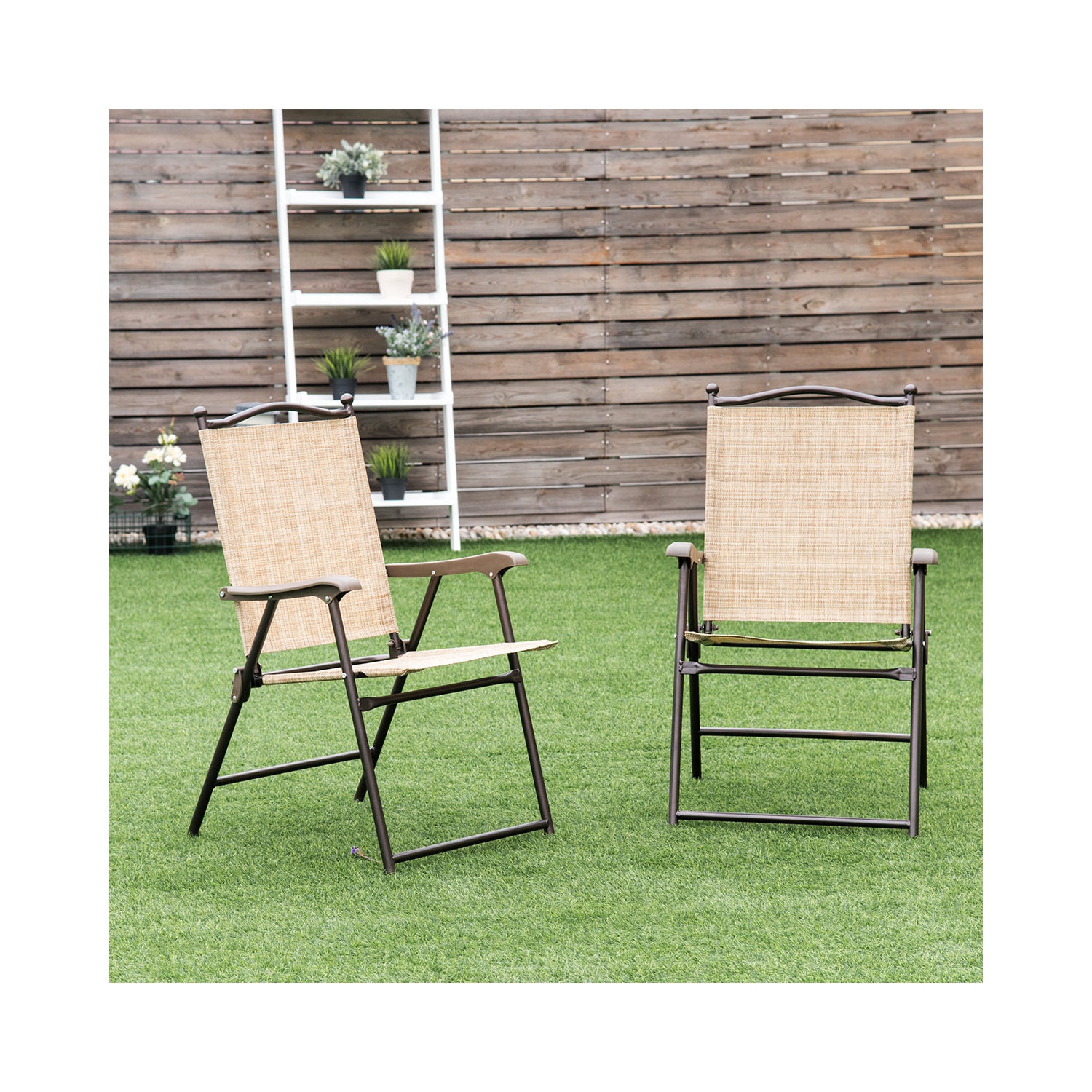 TopBuy – Chaise de camping pliante en 2 pièces avec dossier en toile, accoudoir et coussin