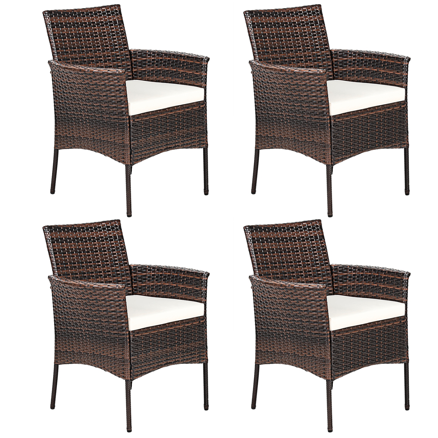 Patiojoy Outdoor 4 PCS Rattan Dining Chair Patio Cushioned Arm Chair w/Zipper Brown