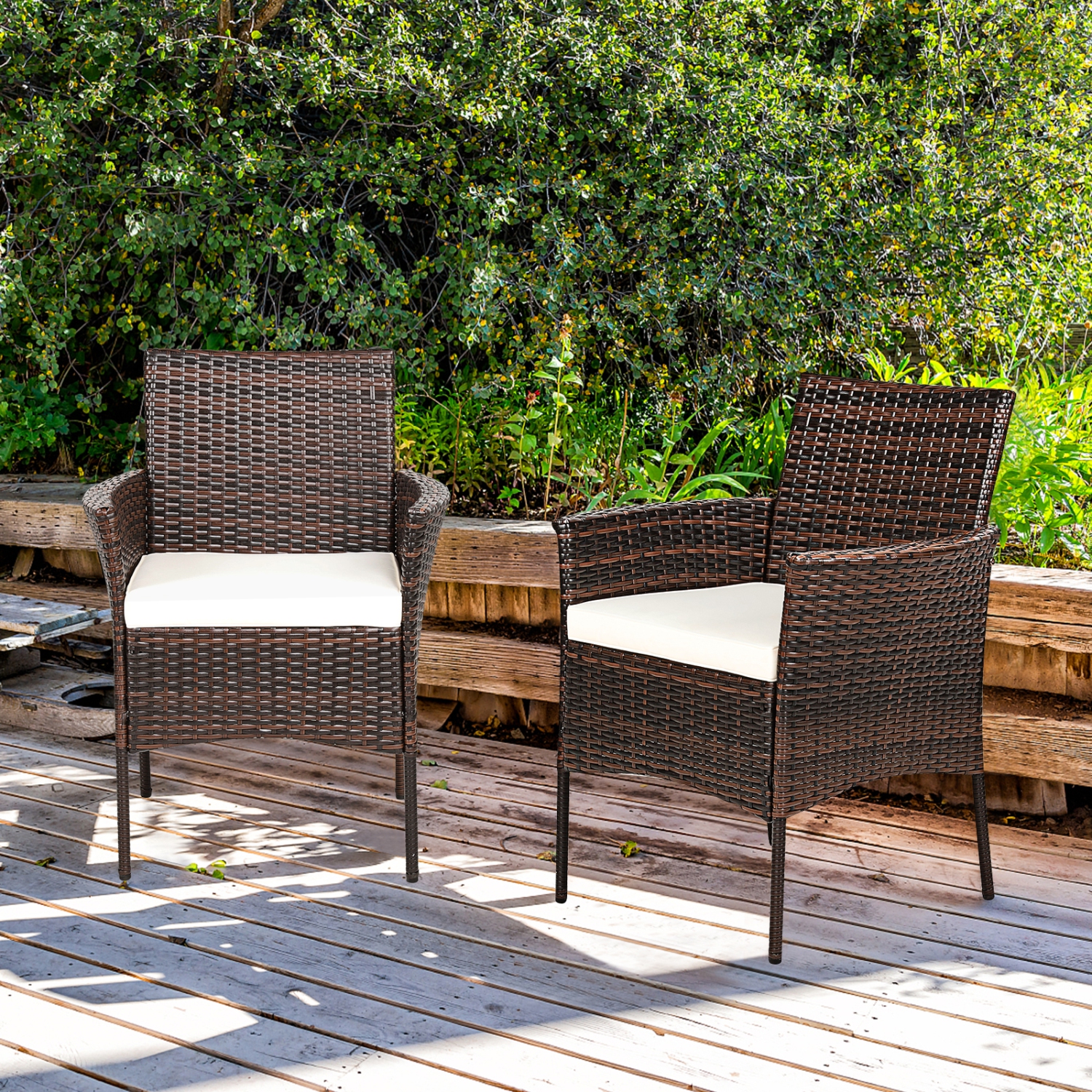 Patiojoy Outdoor 4 PCS Rattan Dining Chair Patio Cushioned Arm Chair w/Zipper Brown