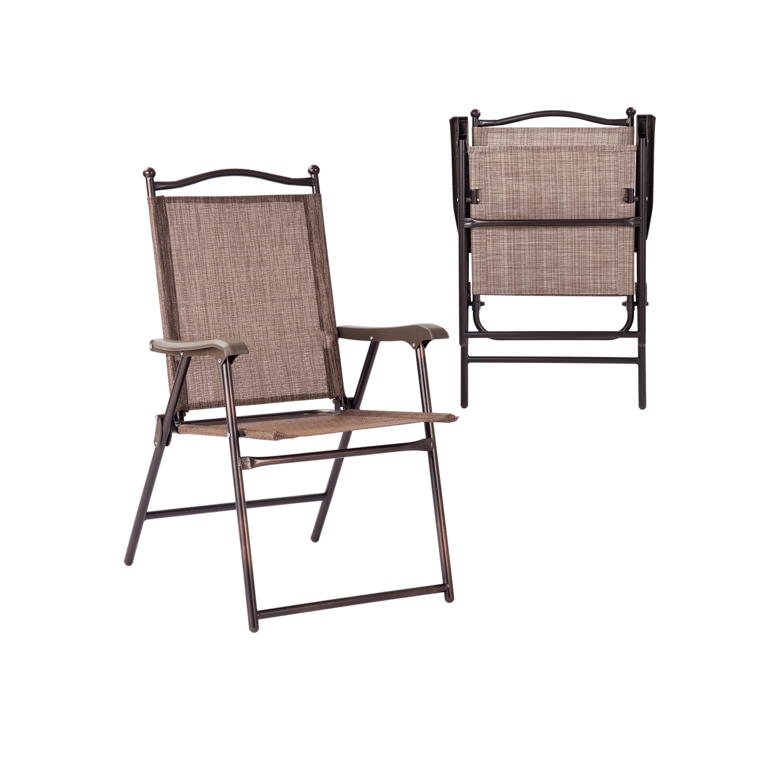 TopBuy – Chaise de camping pliante en 2 pièces avec dossier en toile, accoudoir et coussin