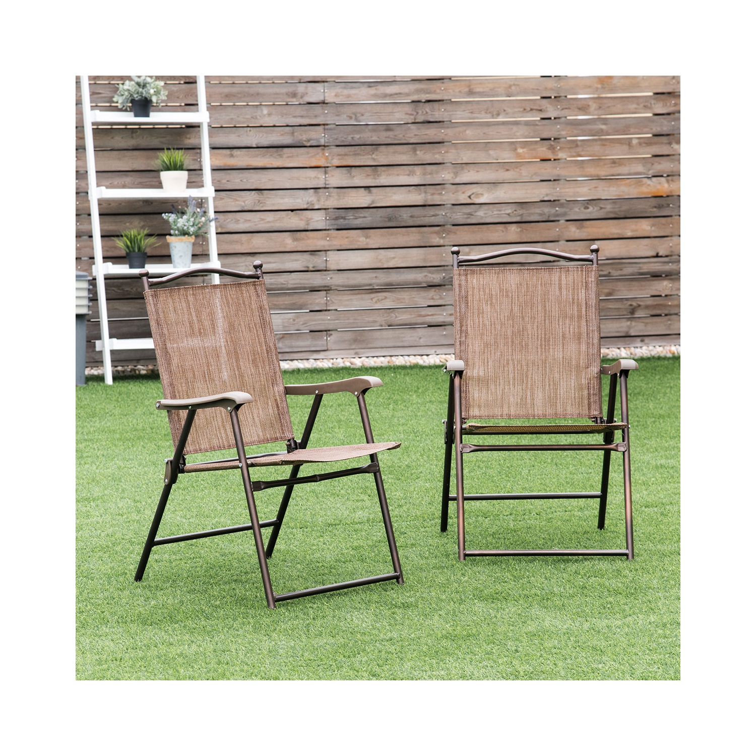 TopBuy – Chaise de camping pliante en 2 pièces avec dossier en toile, accoudoir et coussin