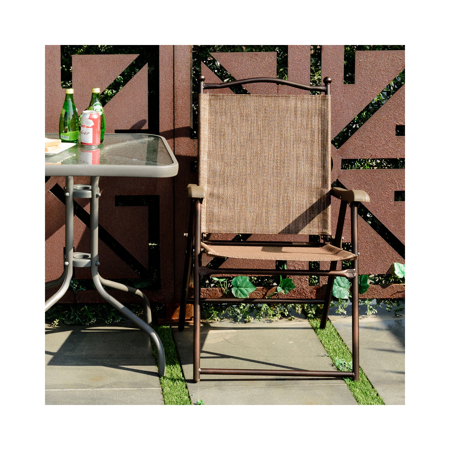 TopBuy – Chaise de camping pliante en 2 pièces avec dossier en toile, accoudoir et coussin