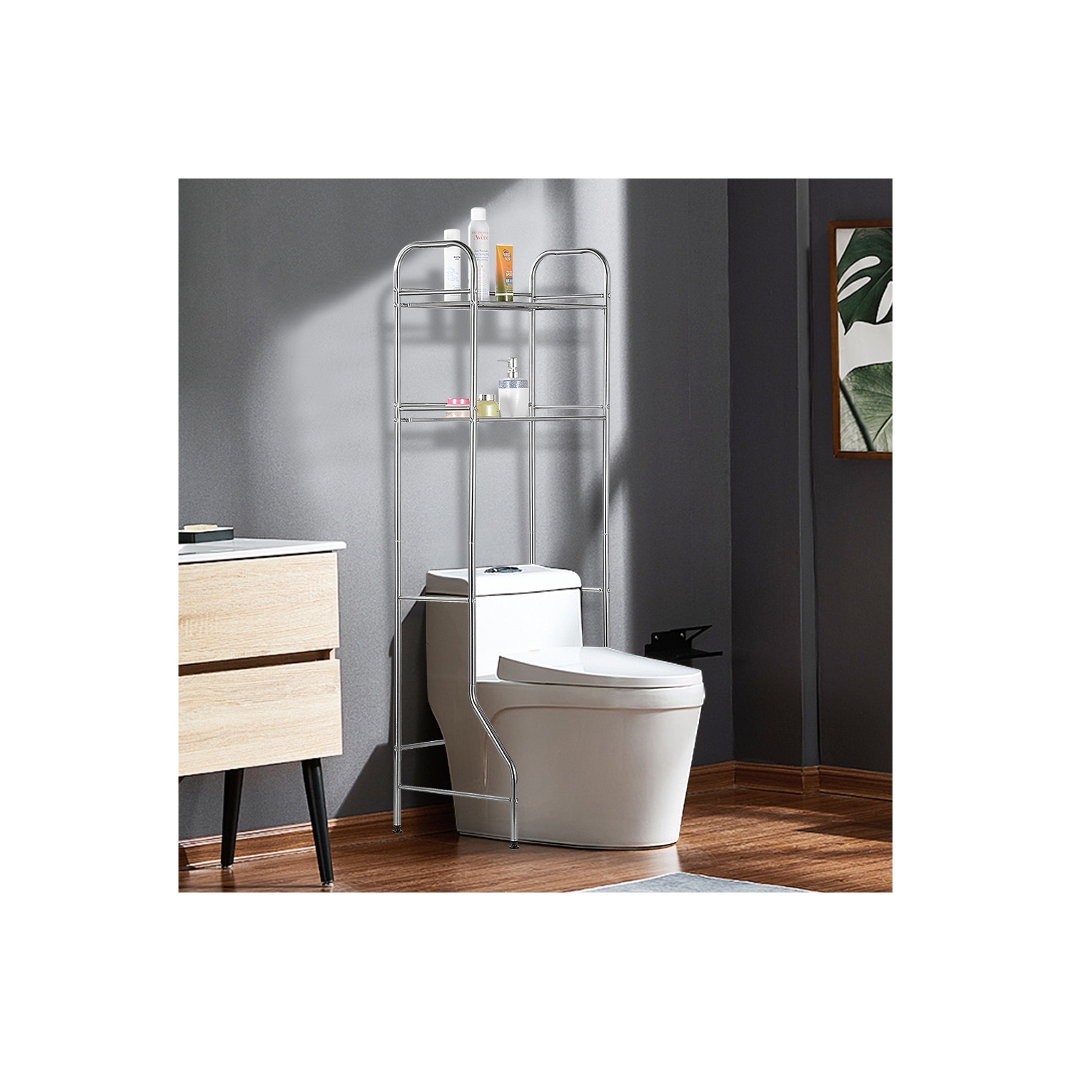 SortWise 2-Tier Bathroom Shelf Over The Toilet Storage Rack Space Saver Unit Shelf