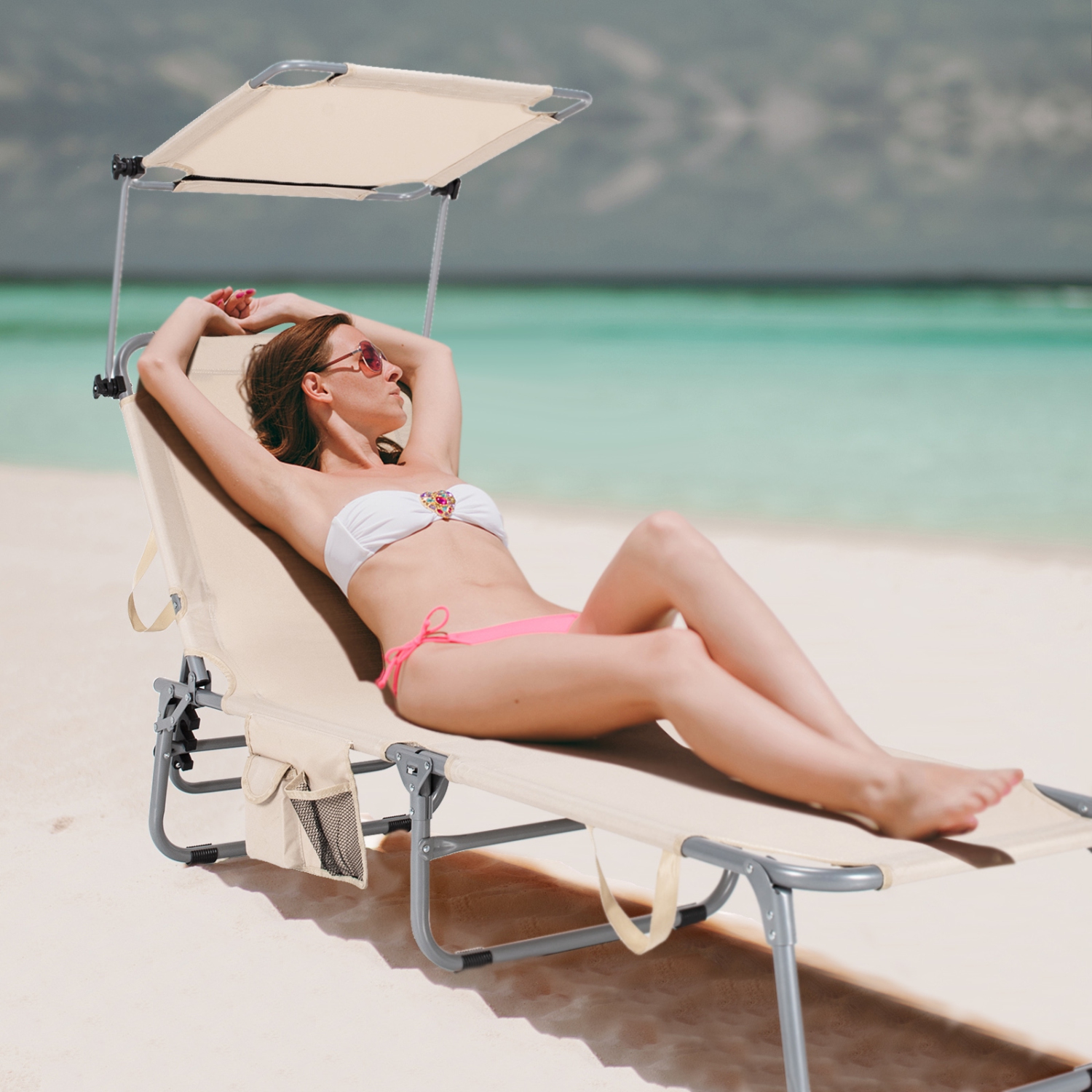 Chaise longue pliante de plage avec chaise longue réglable de TopBuy