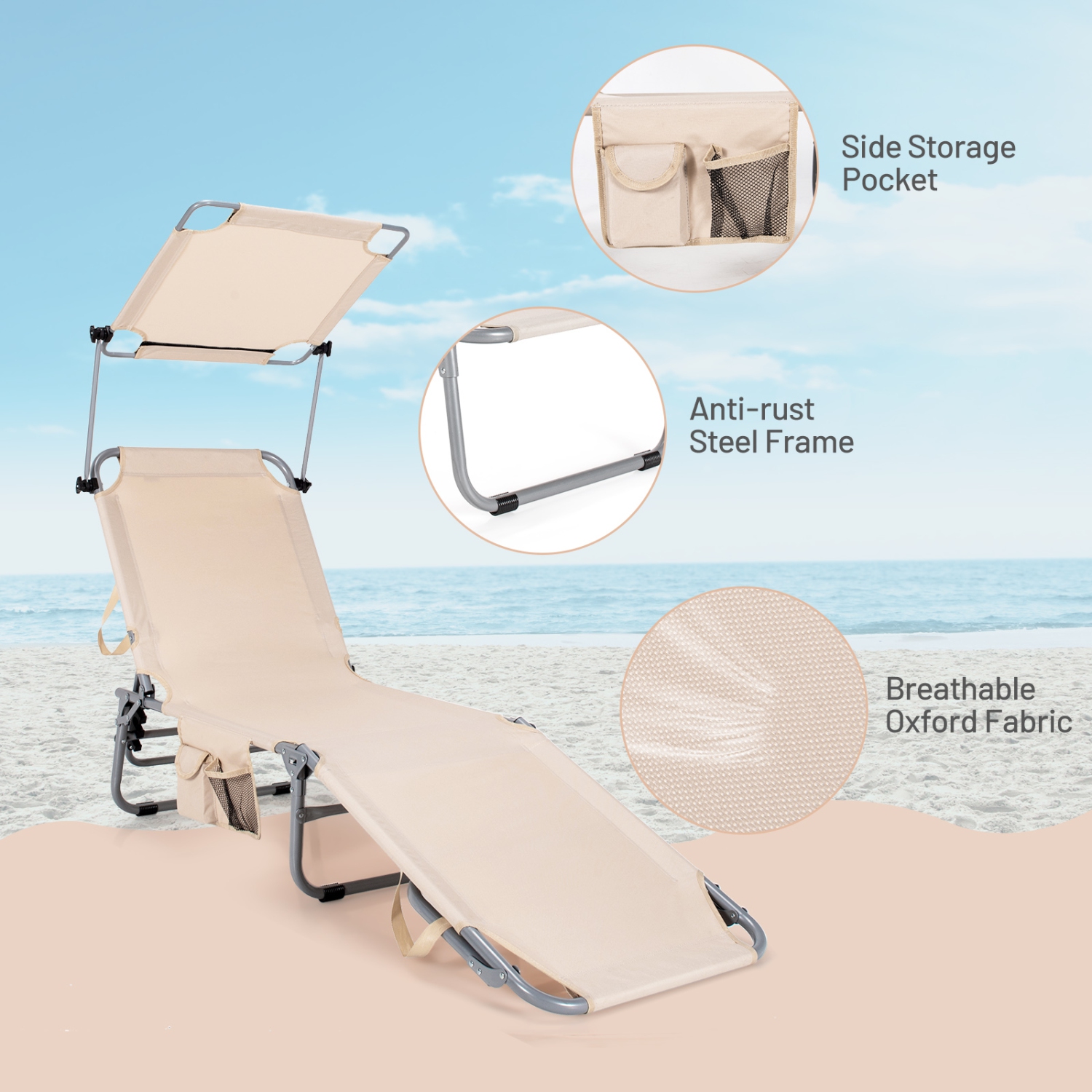Chaise longue pliante de plage avec chaise longue réglable de TopBuy
