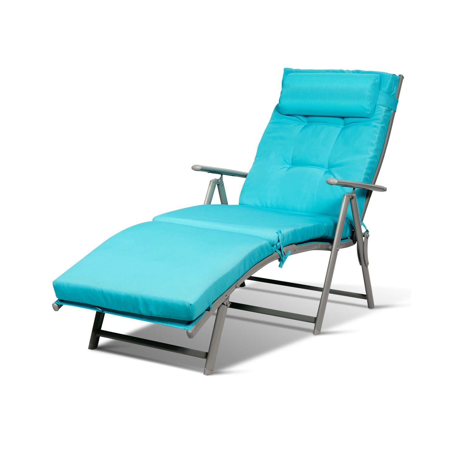 Topbuy Cushioned Folding Chaise Lounge Chair Adjustable Recliner Black/ Turquoise/ Gray