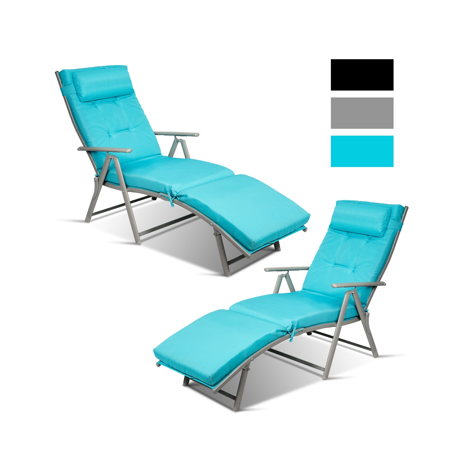 Topbuy Cushioned Folding Chaise Lounge Chair Adjustable Recliner Black/ Turquoise/ Gray