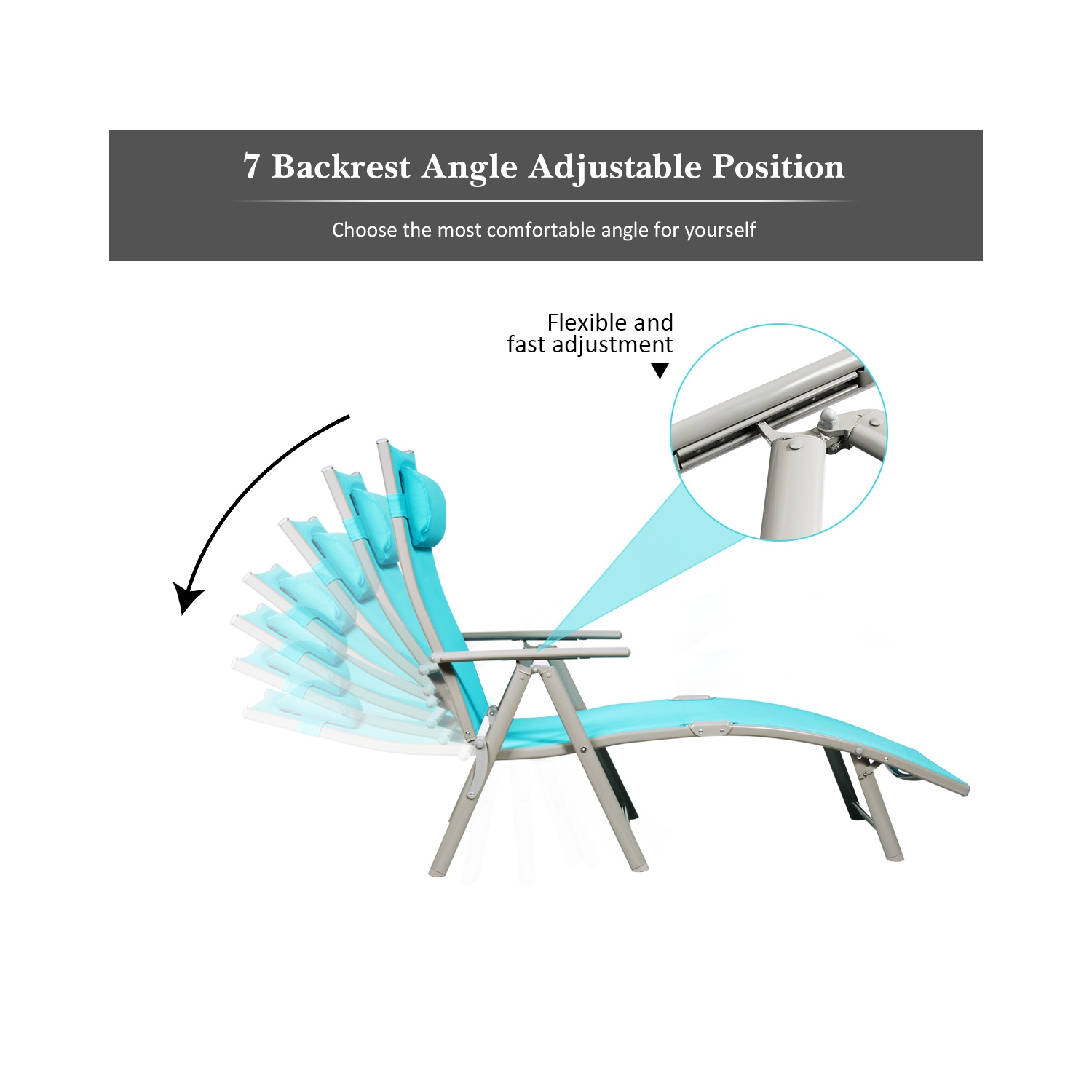 Topbuy Cushioned Folding Chaise Lounge Chair Adjustable Recliner Black/ Turquoise/ Gray