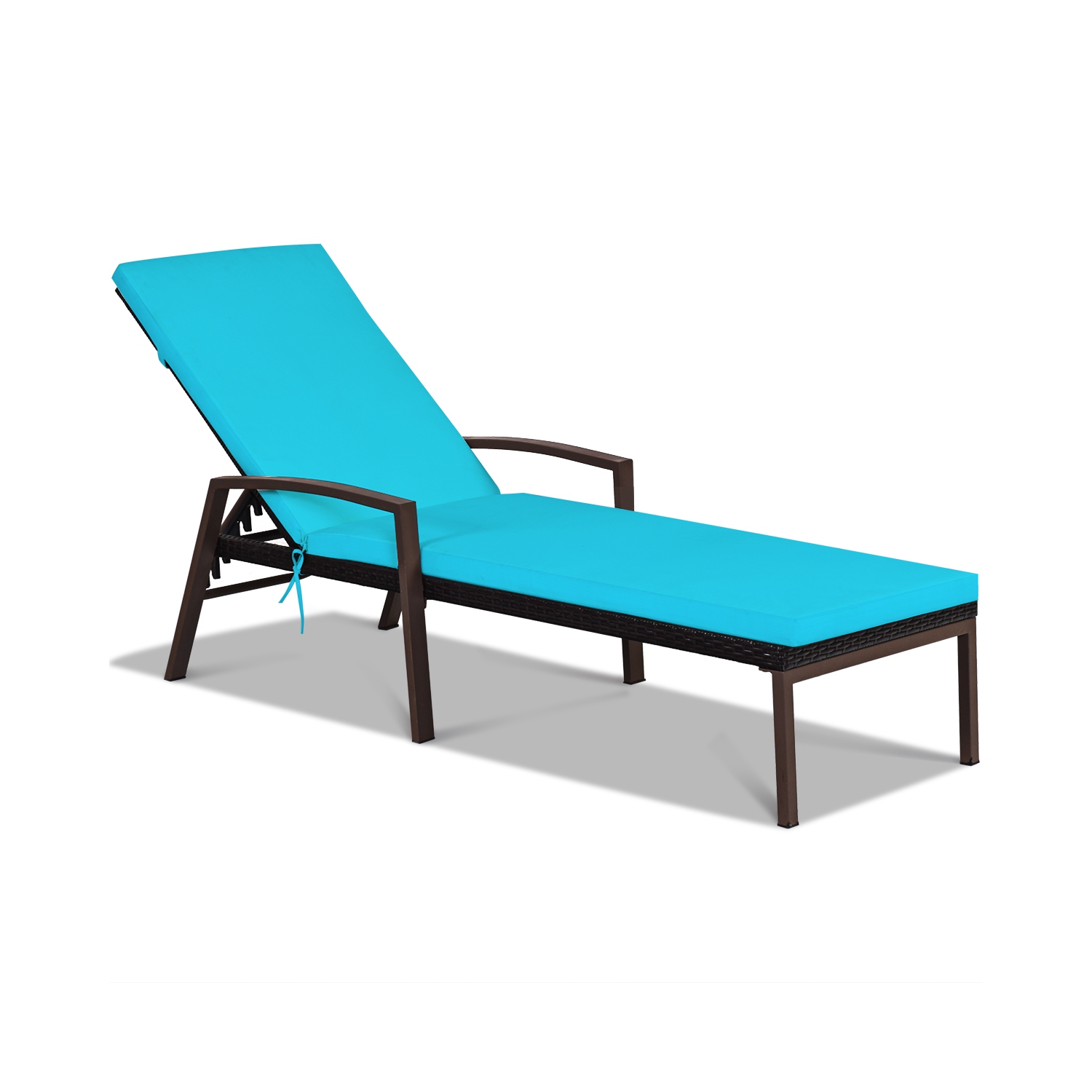 Patiojoy 2PCS Patio Rattan Wicker Lounge Chair Back Adjustable Recliner Chaise w/Turquoise Cushion