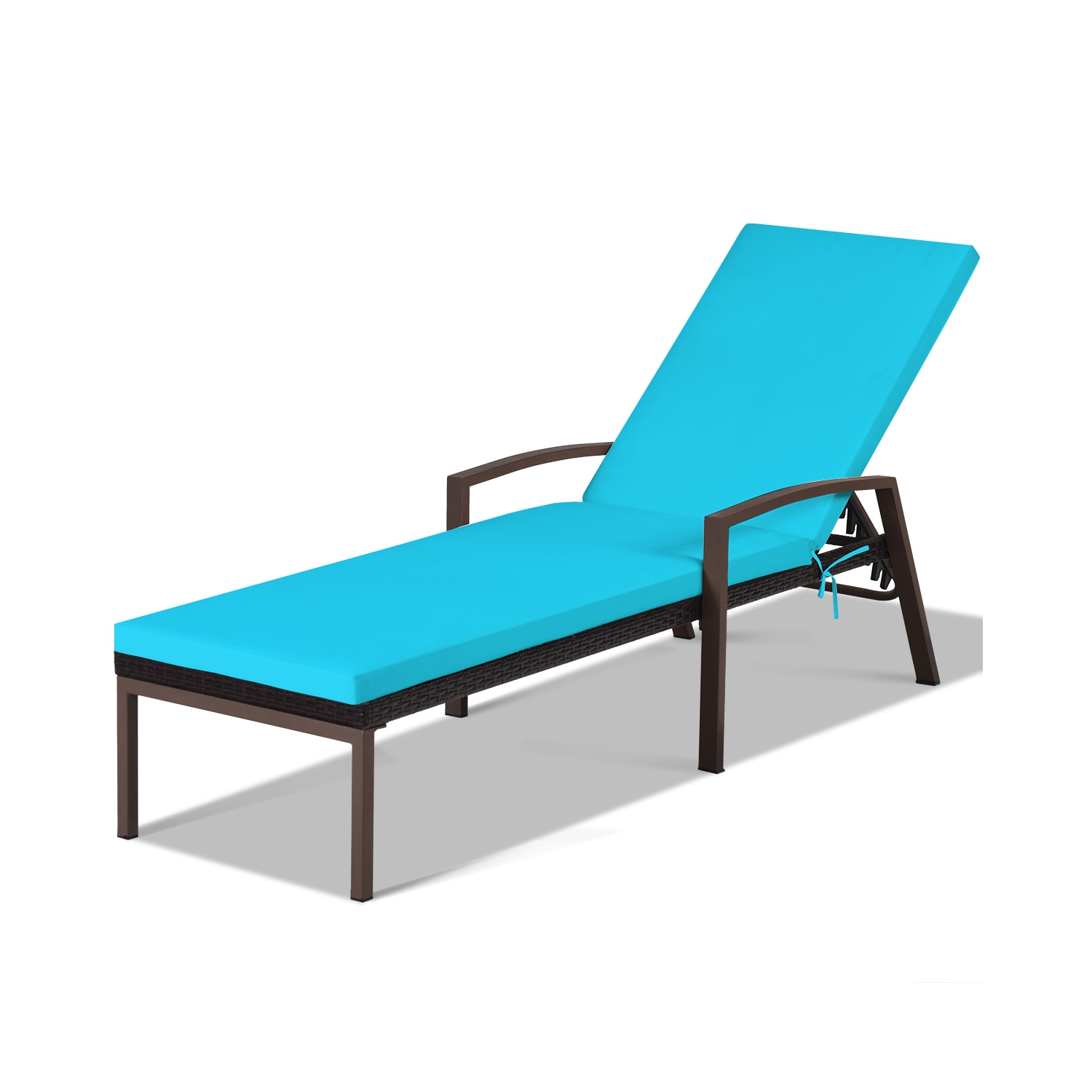 Patiojoy 2PCS Patio Rattan Wicker Lounge Chair Back Adjustable Recliner Chaise w/Turquoise Cushion