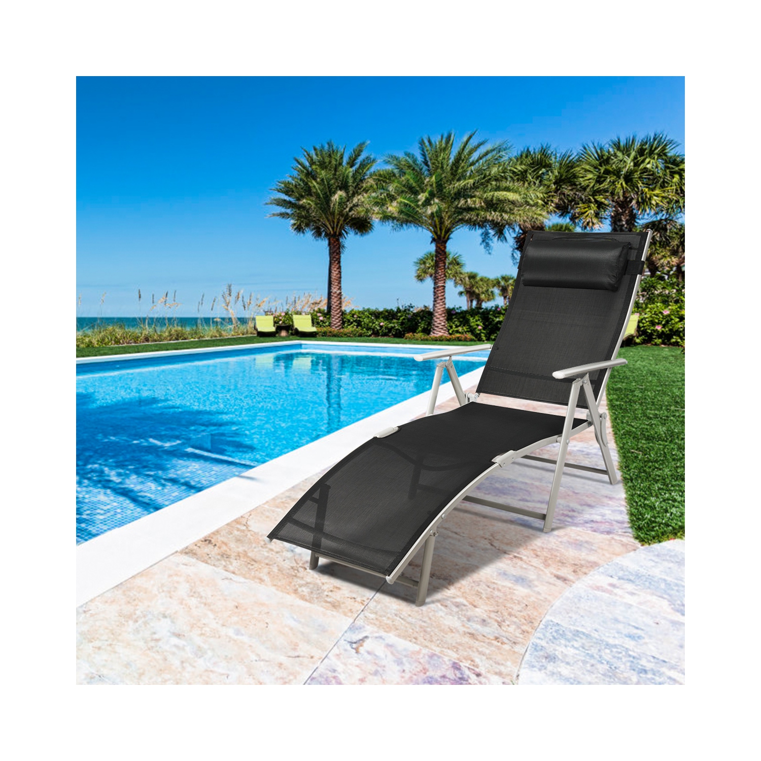 Chaise longue pliante rembourrée et ajustable de TopBuy - Noir - Turquoise - Gris