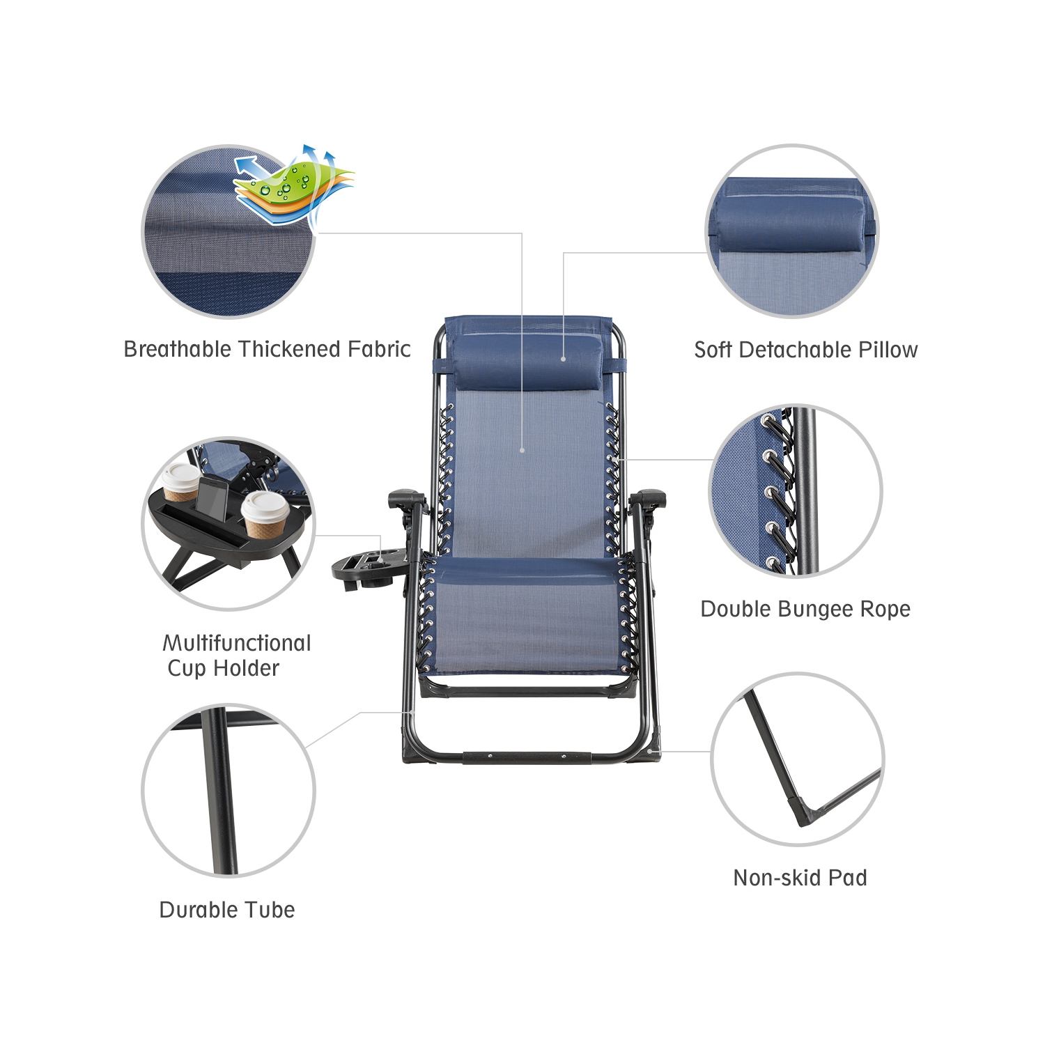 Topbuy Oversized Zero Gravity Lounge Chair Folding Recliner w/ Cup Holder & Pillow Navy Blue Wine Beige Black