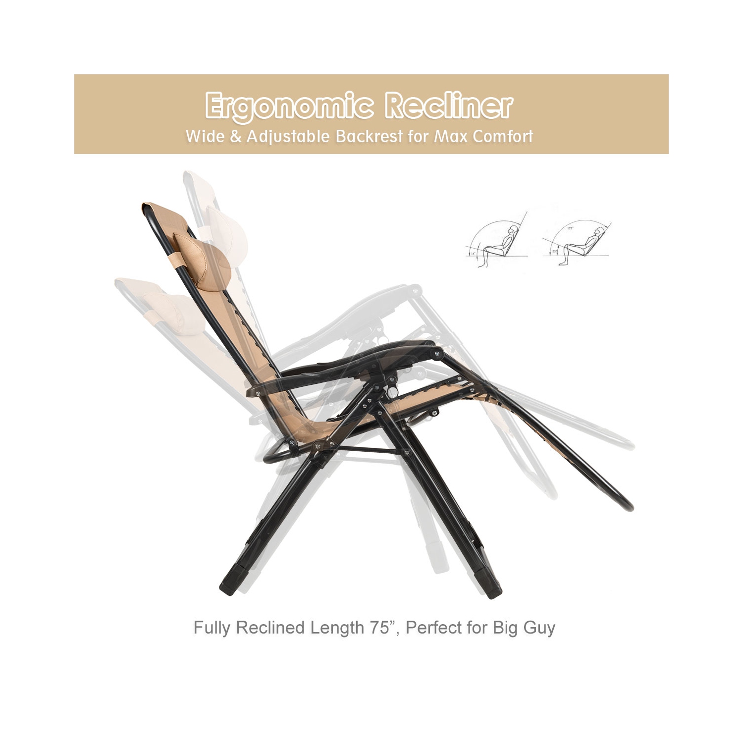 Topbuy Oversized Zero Gravity Lounge Chair Folding Recliner w/ Cup Holder & Pillow Navy Blue Wine Beige Black