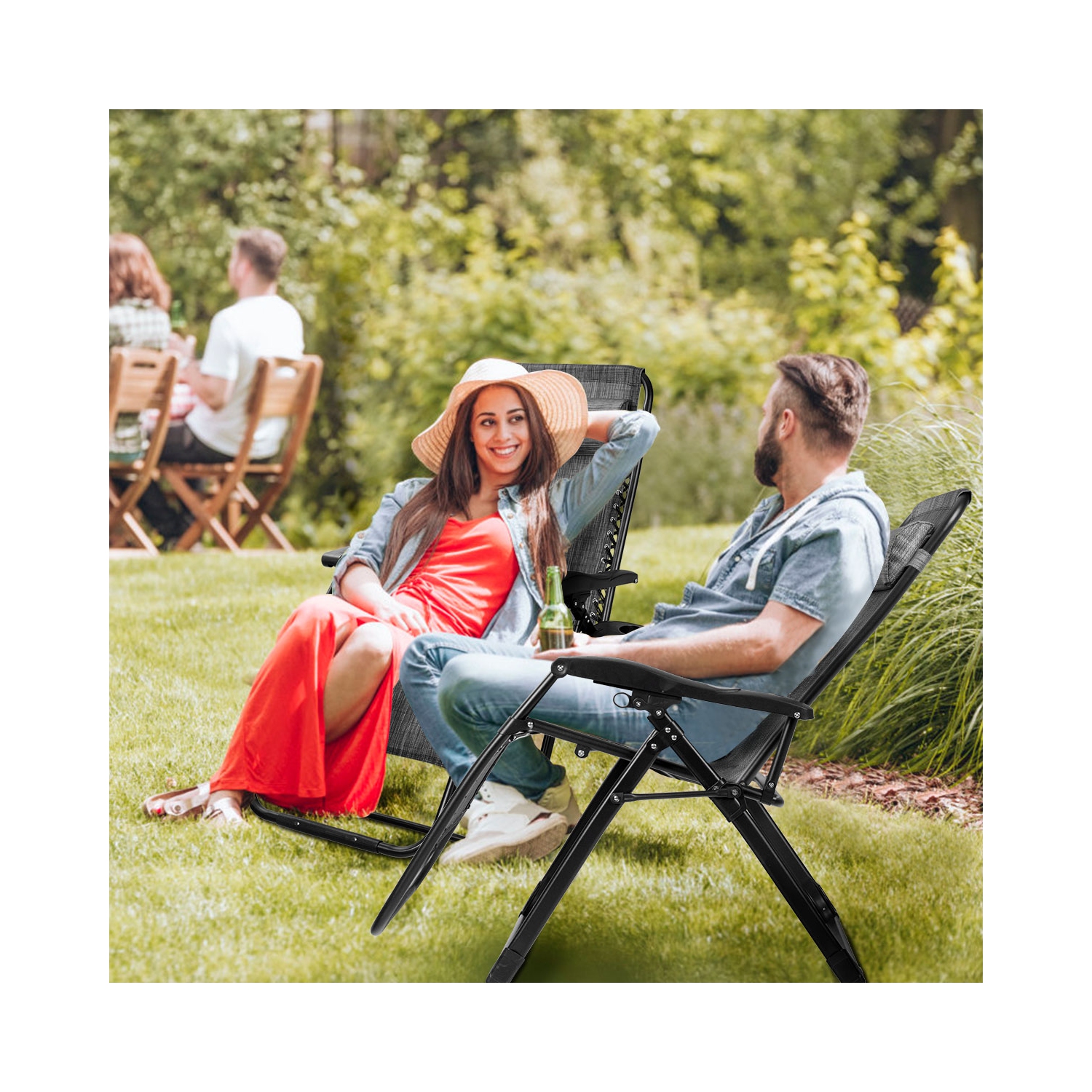 Topbuy Oversized Zero Gravity Lounge Chair Folding Recliner w/ Cup Holder & Pillow Navy Blue Wine Beige Black