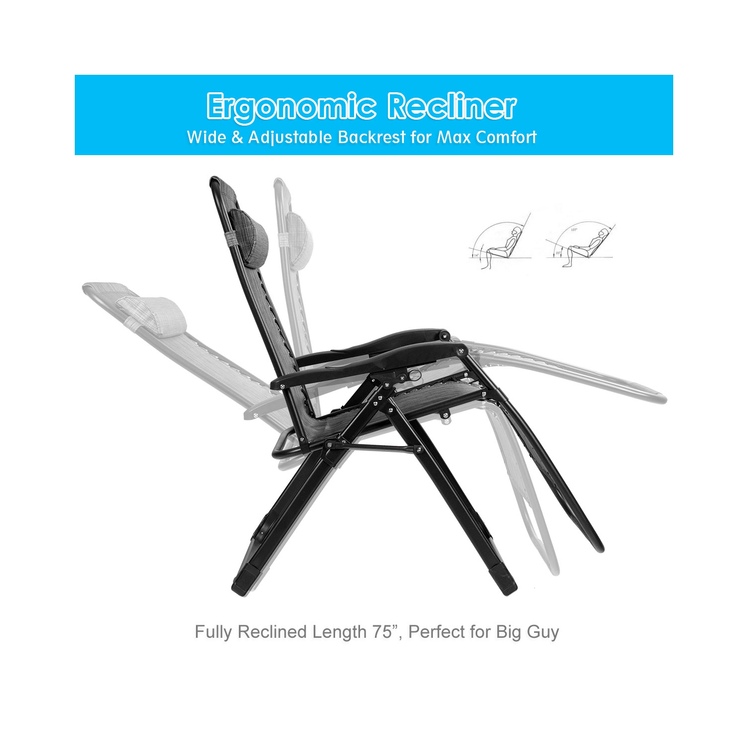 Topbuy Oversized Zero Gravity Lounge Chair Folding Recliner w/ Cup Holder & Pillow Navy Blue Wine Beige Black