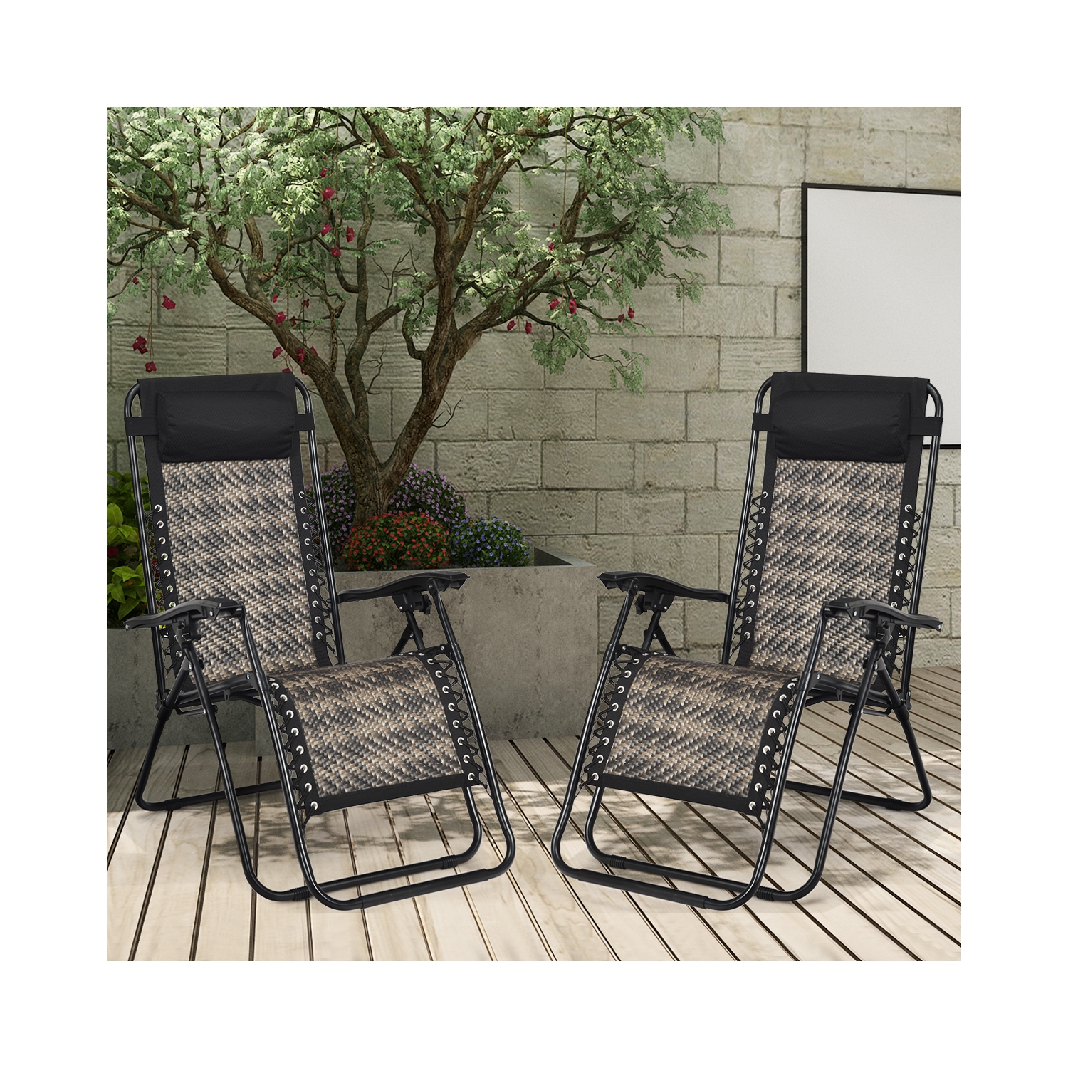 Topbuy Folding Recliner Patio Rattan Zero Gravity Lounge Chair With Headrest