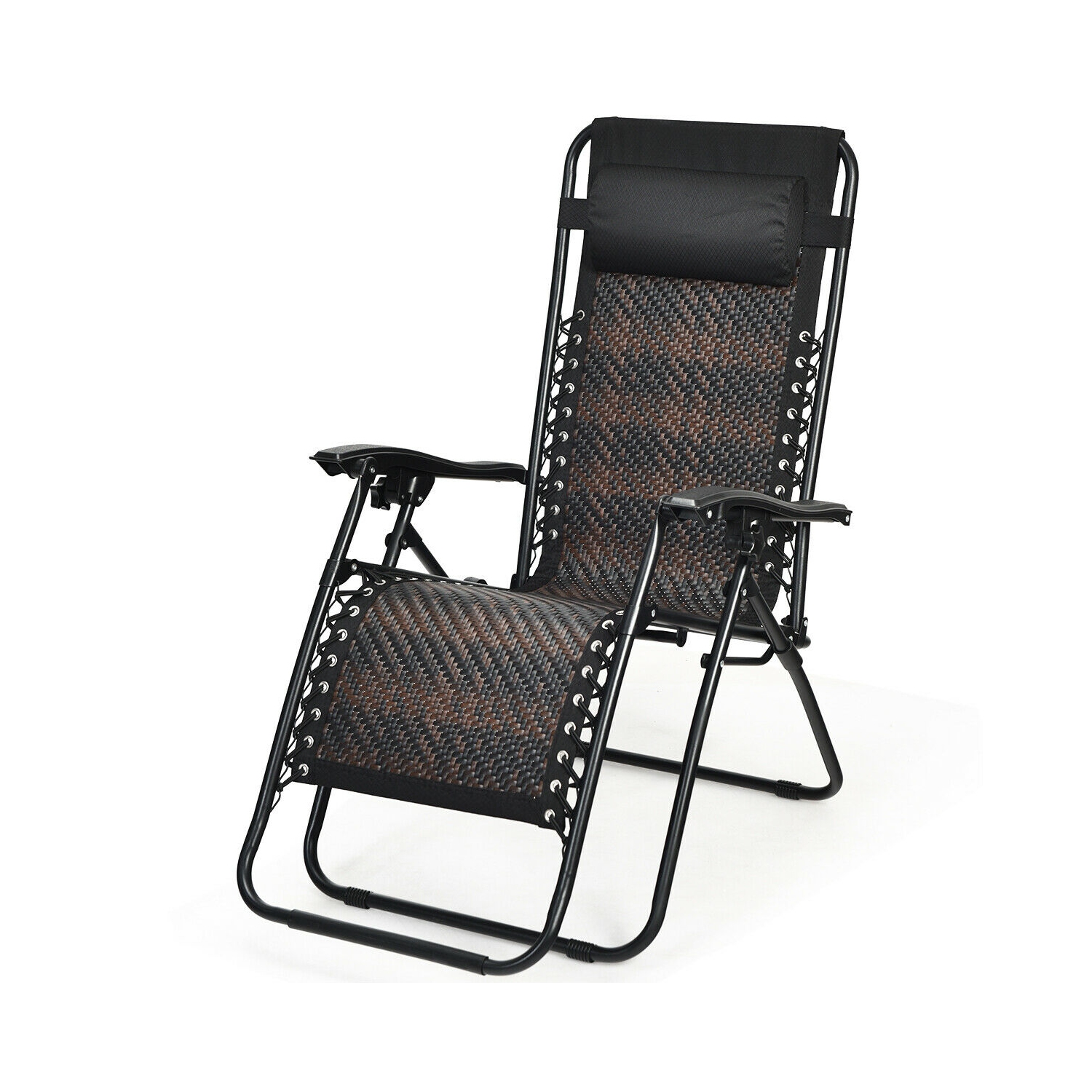 Topbuy Folding Recliner Patio Rattan Zero Gravity Lounge Chair With Headrest